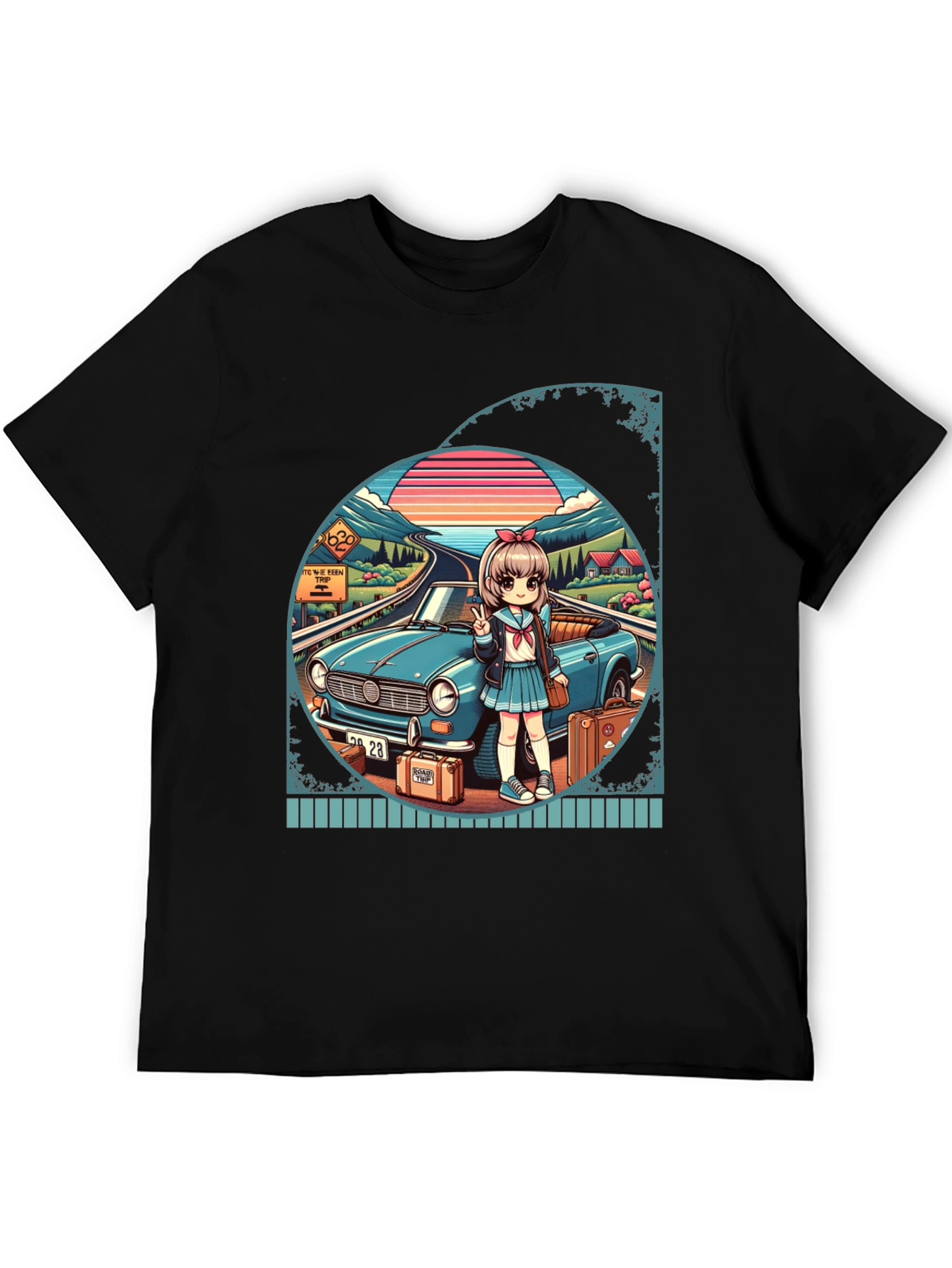 Anime Girl Road Trip Graphic T-Shirt