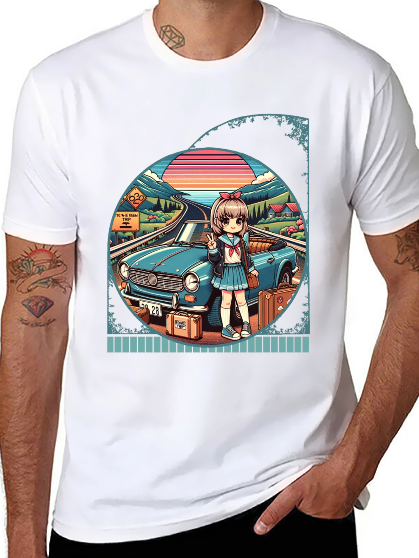Anime Girl Road Trip Graphic T-Shirt