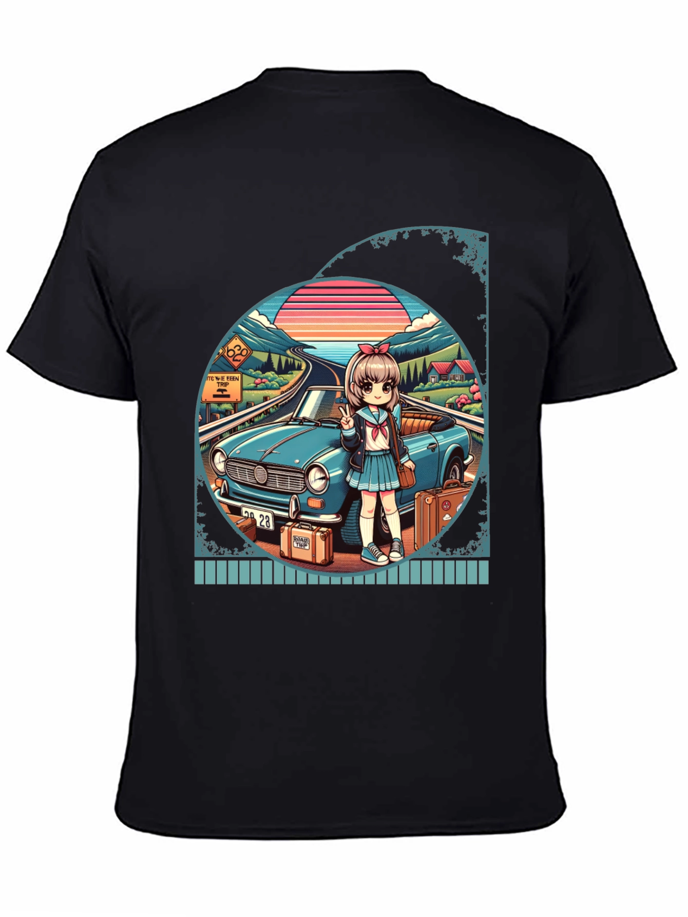 Anime Girl Road Trip Graphic T-Shirt