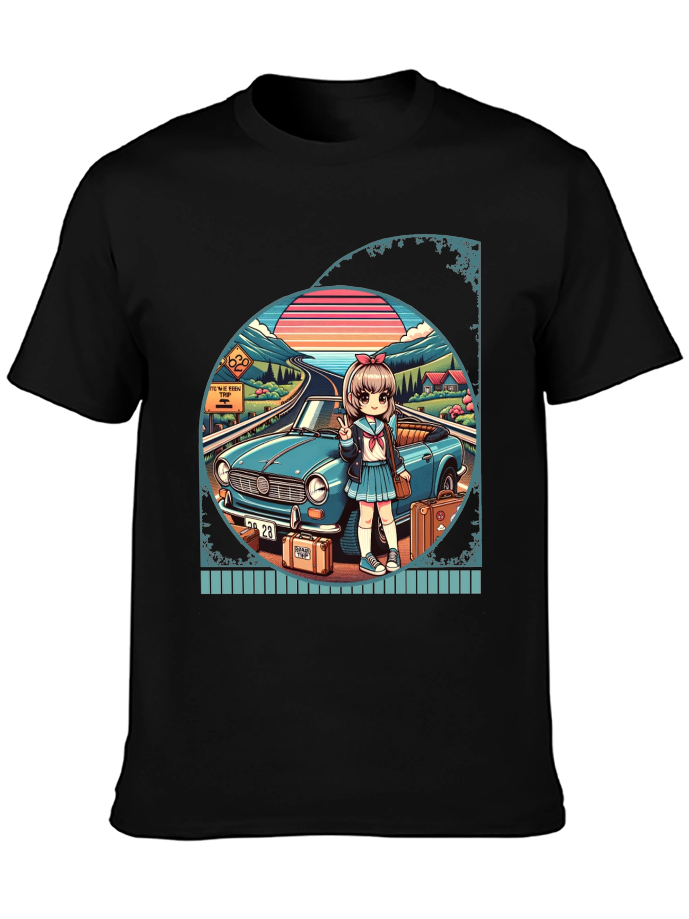 Anime Girl Road Trip Graphic T-Shirt