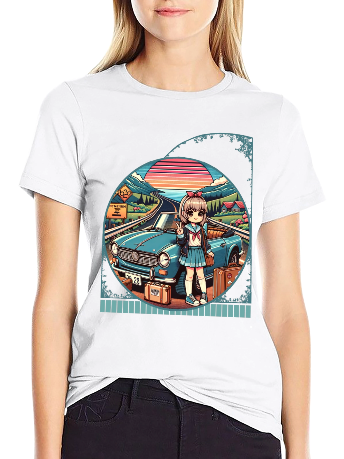 Anime Girl Road Trip Graphic T-Shirt