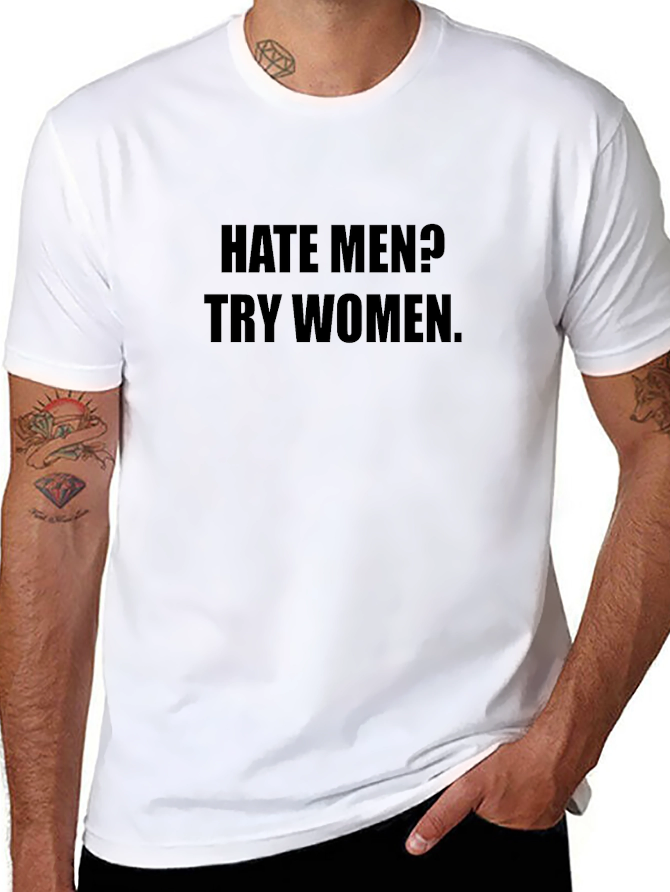 Hate Men? Try Women Black Graphic Tee
