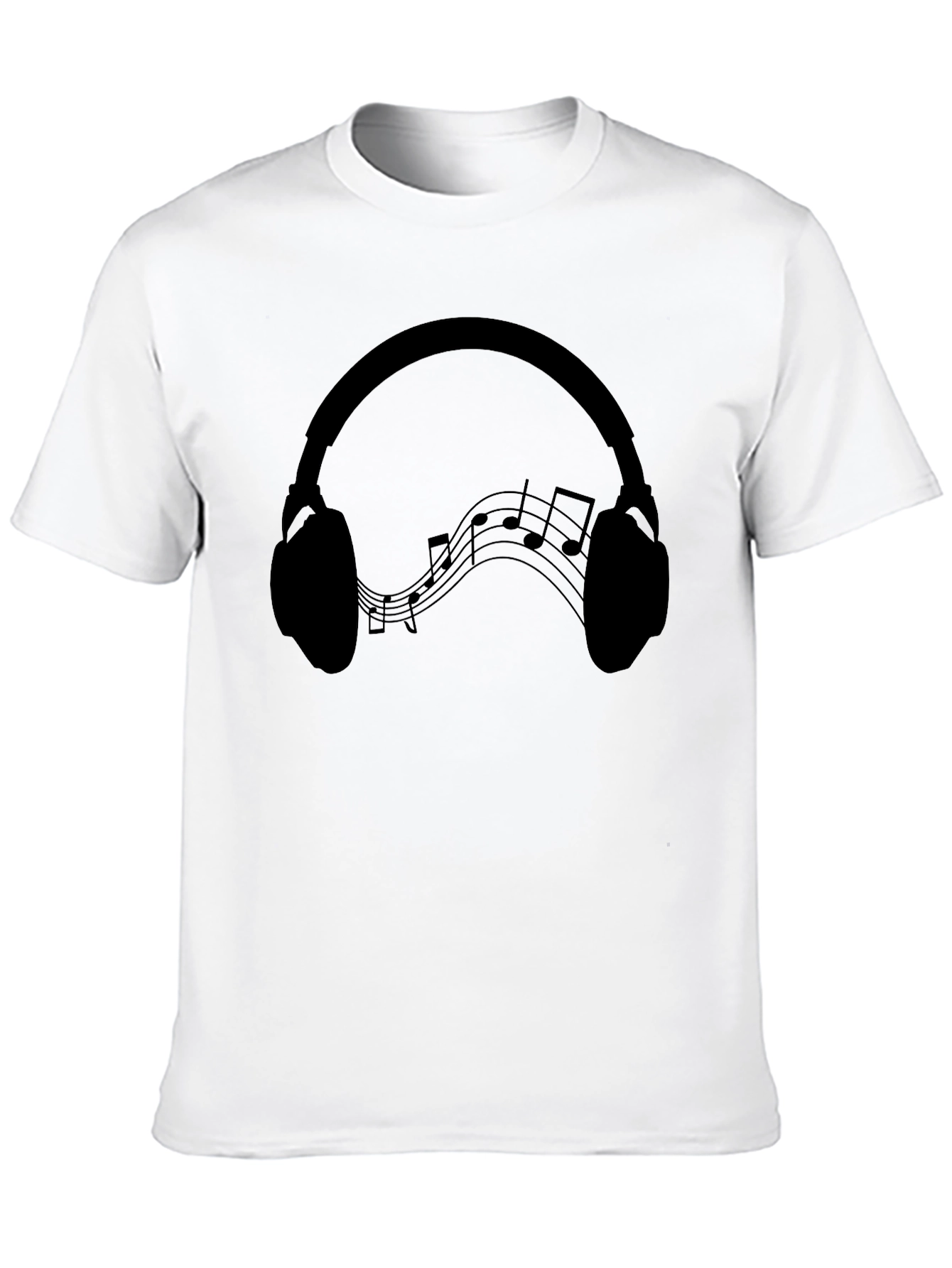 Headphones Music Notes Graphic Tee - Black Cotton Blend