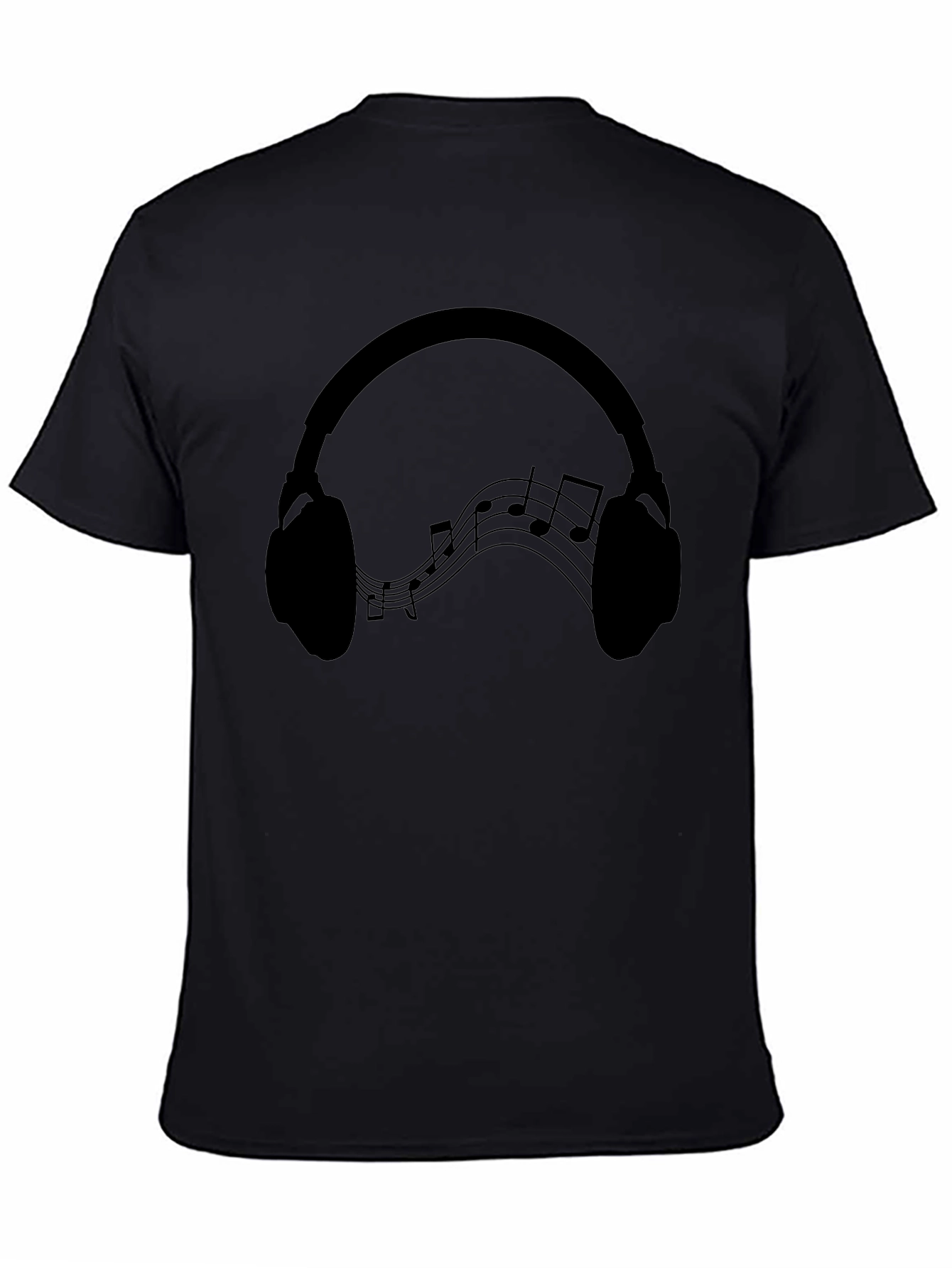 Headphones Music Notes Graphic Tee - Black Cotton Blend