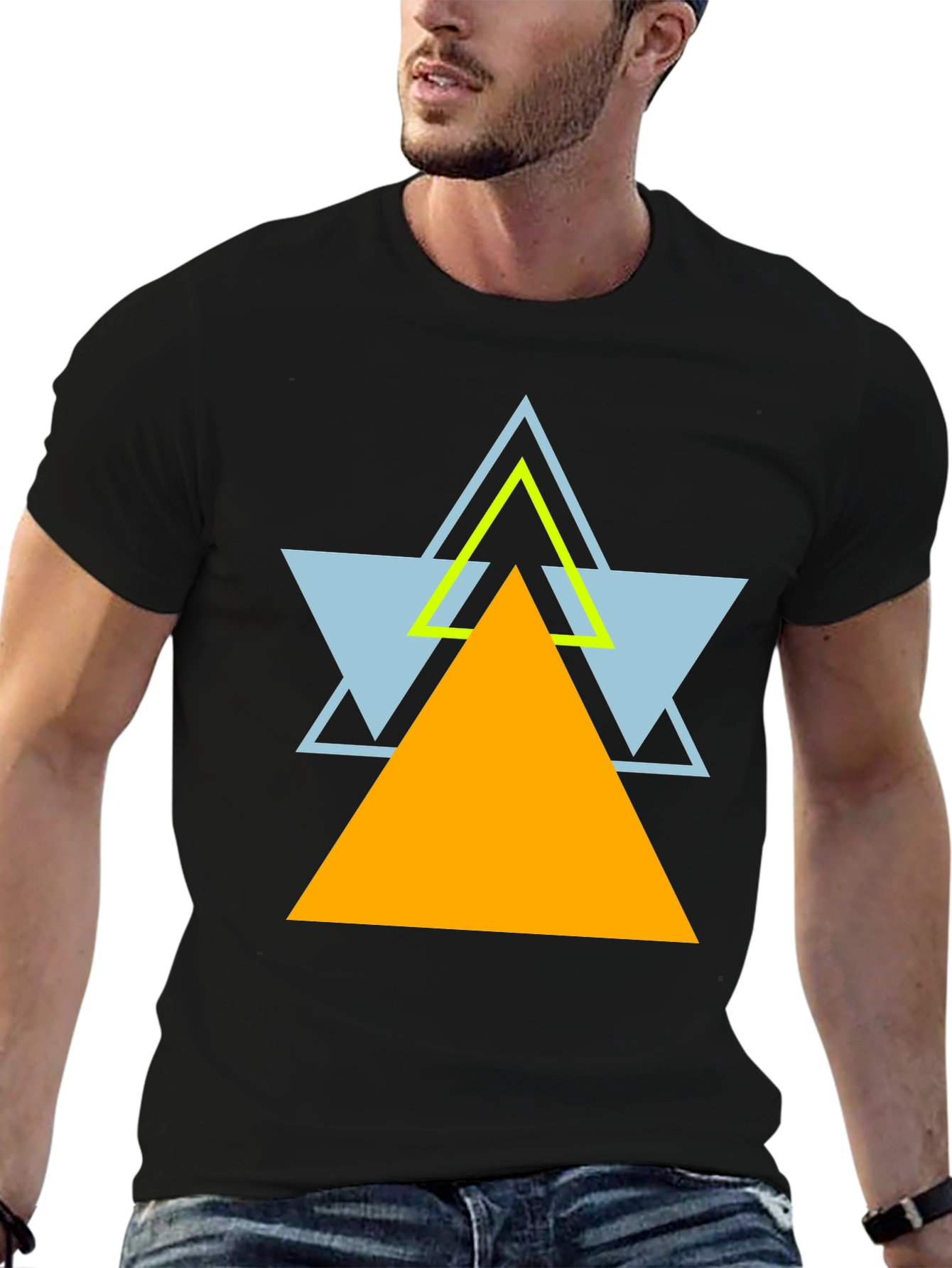 Geometric Triangle Graphic Black T-Shirt