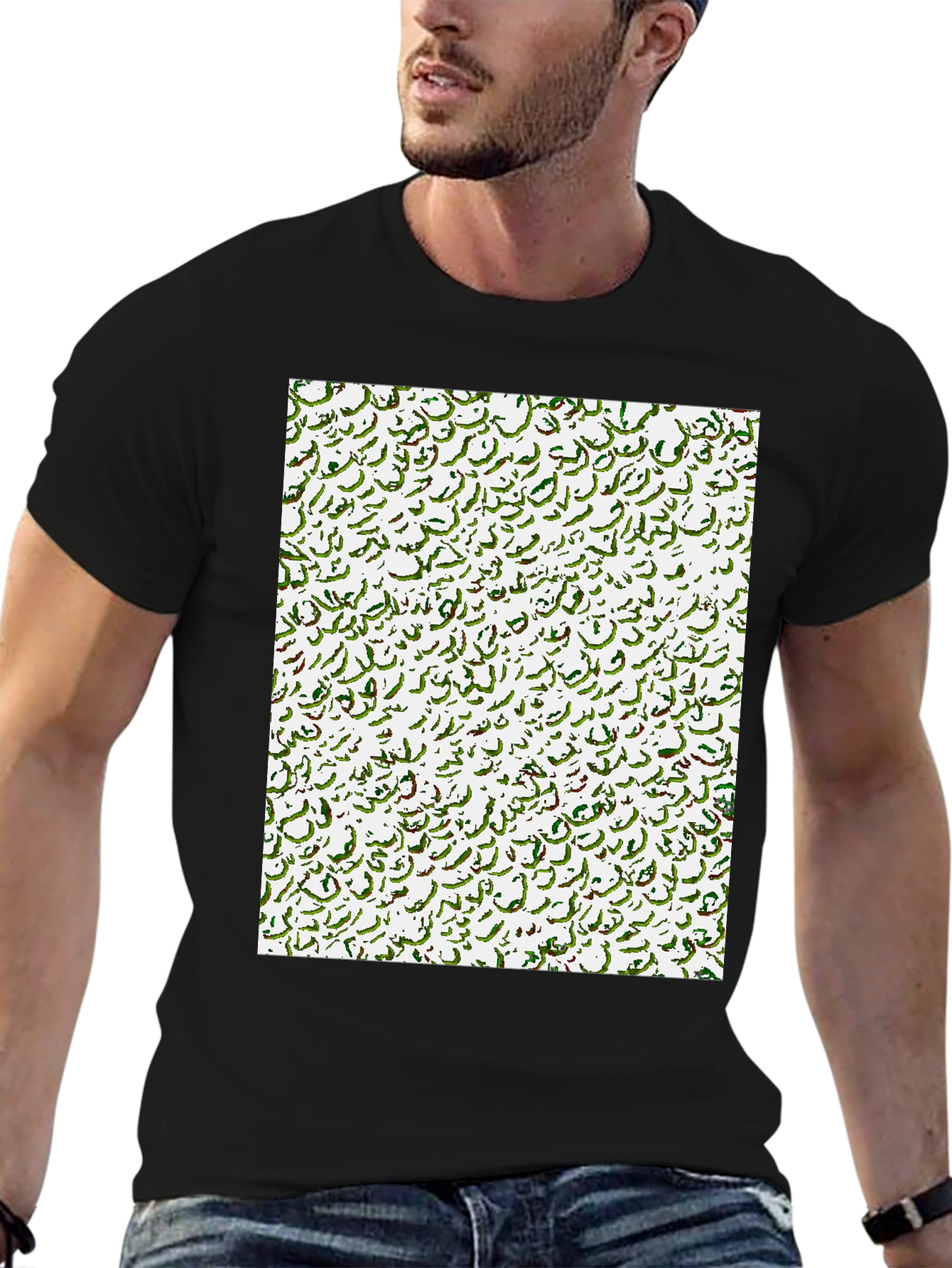 Abstract Calligraphy Print Black T-Shirt