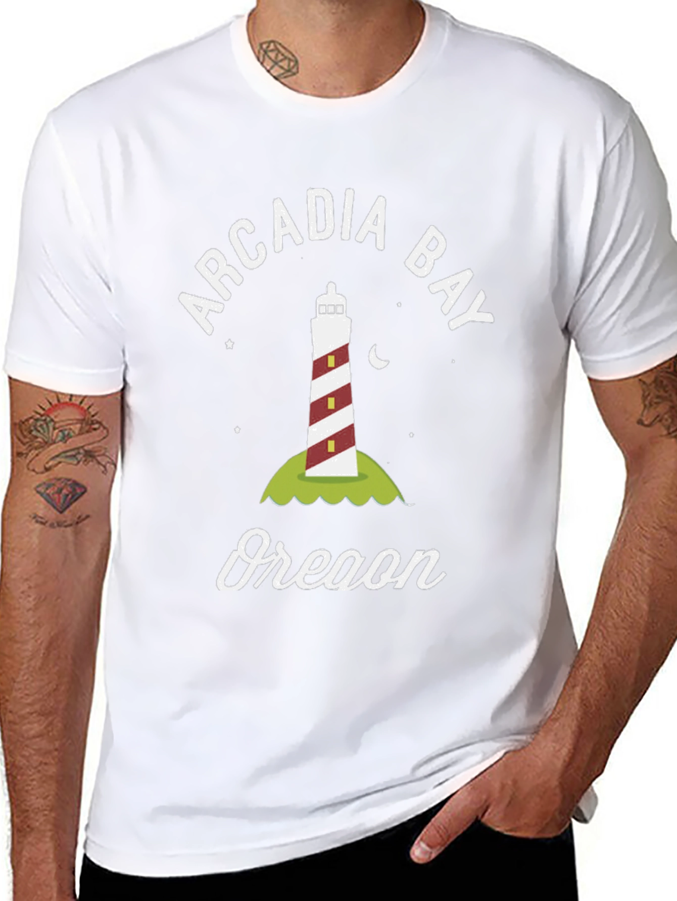 Arcadia Bay Oregon Lighthouse Graphic T-Shirt