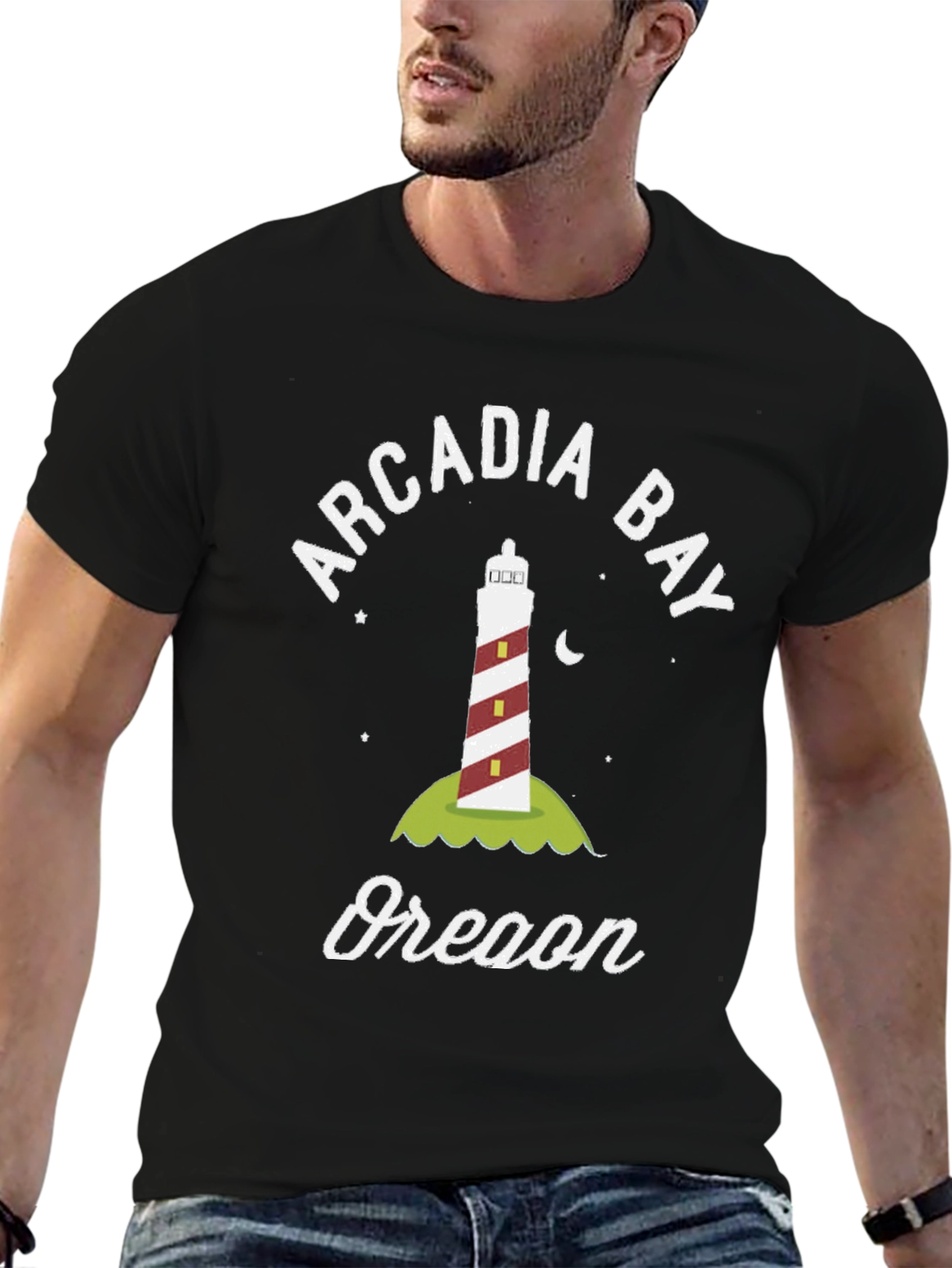 Arcadia Bay Oregon Lighthouse Graphic T-Shirt