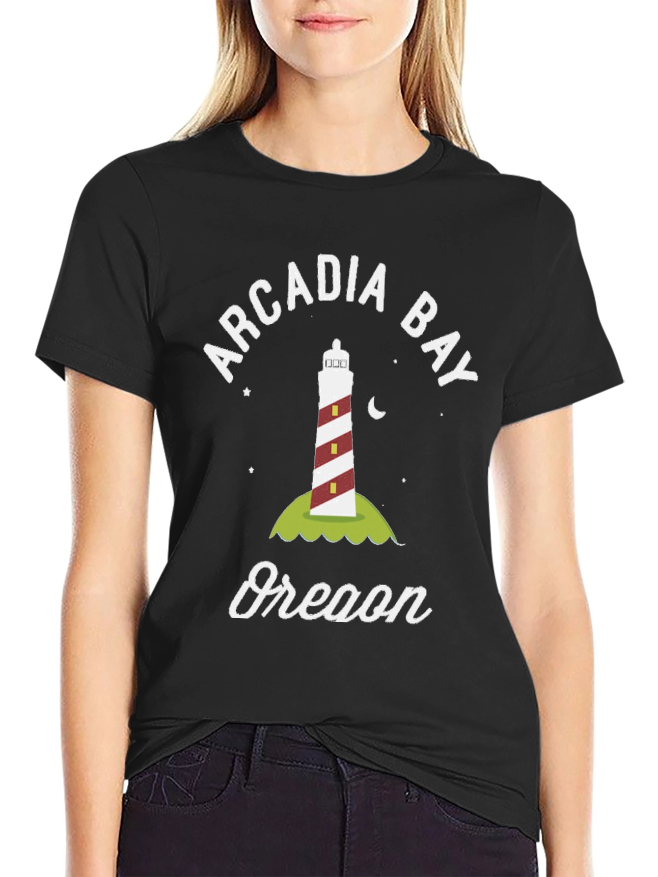 Arcadia Bay Oregon Lighthouse Graphic T-Shirt