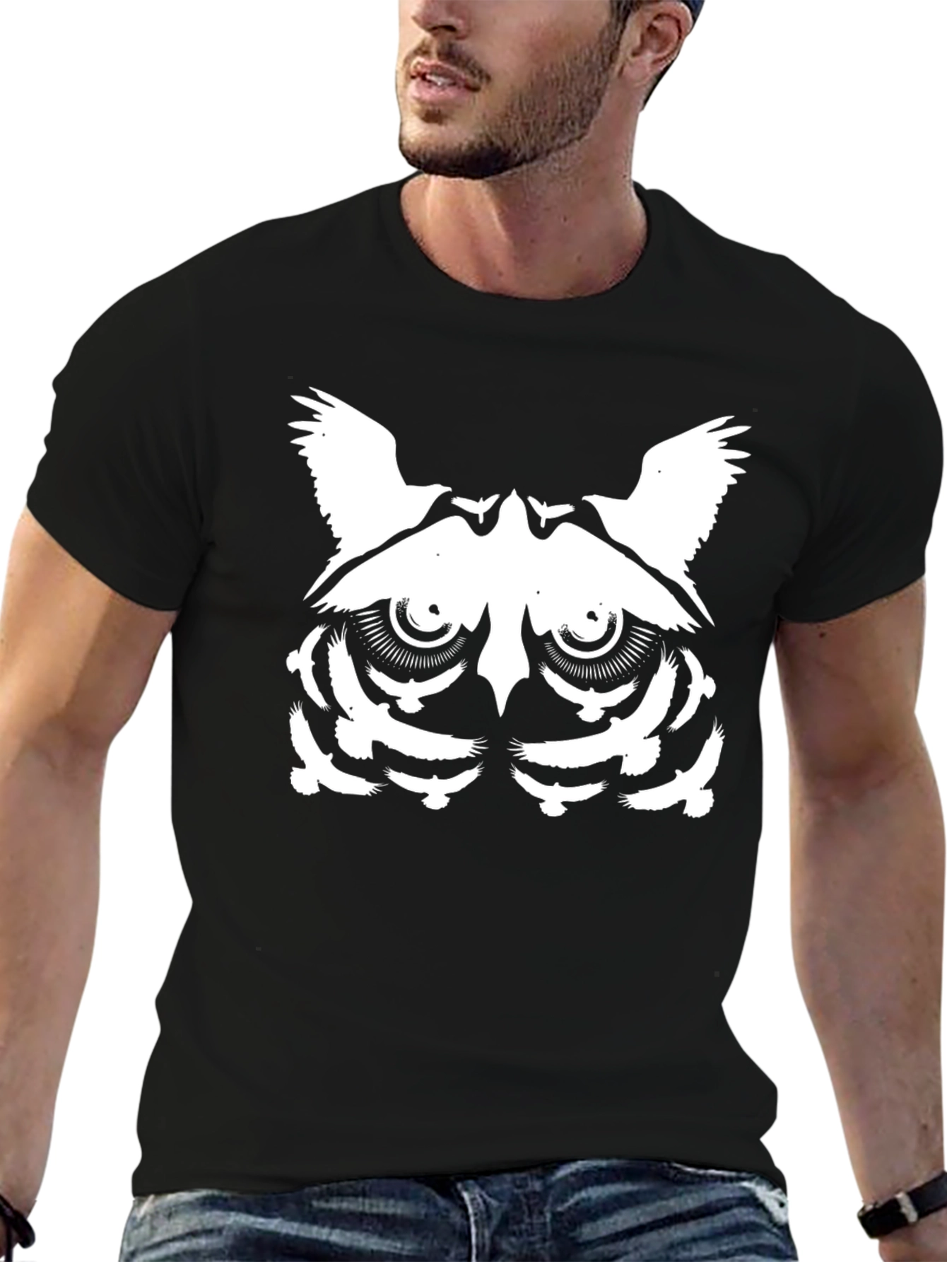 Abstract Owl Graphic T-Shirt - Mens Black Tee