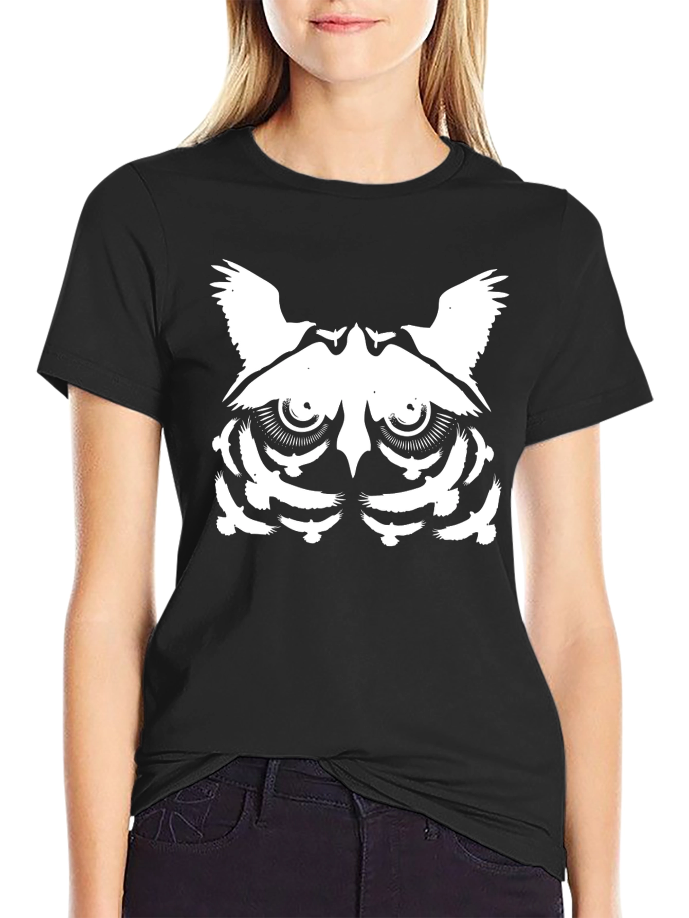 Abstract Owl Graphic T-Shirt - Mens Black Tee