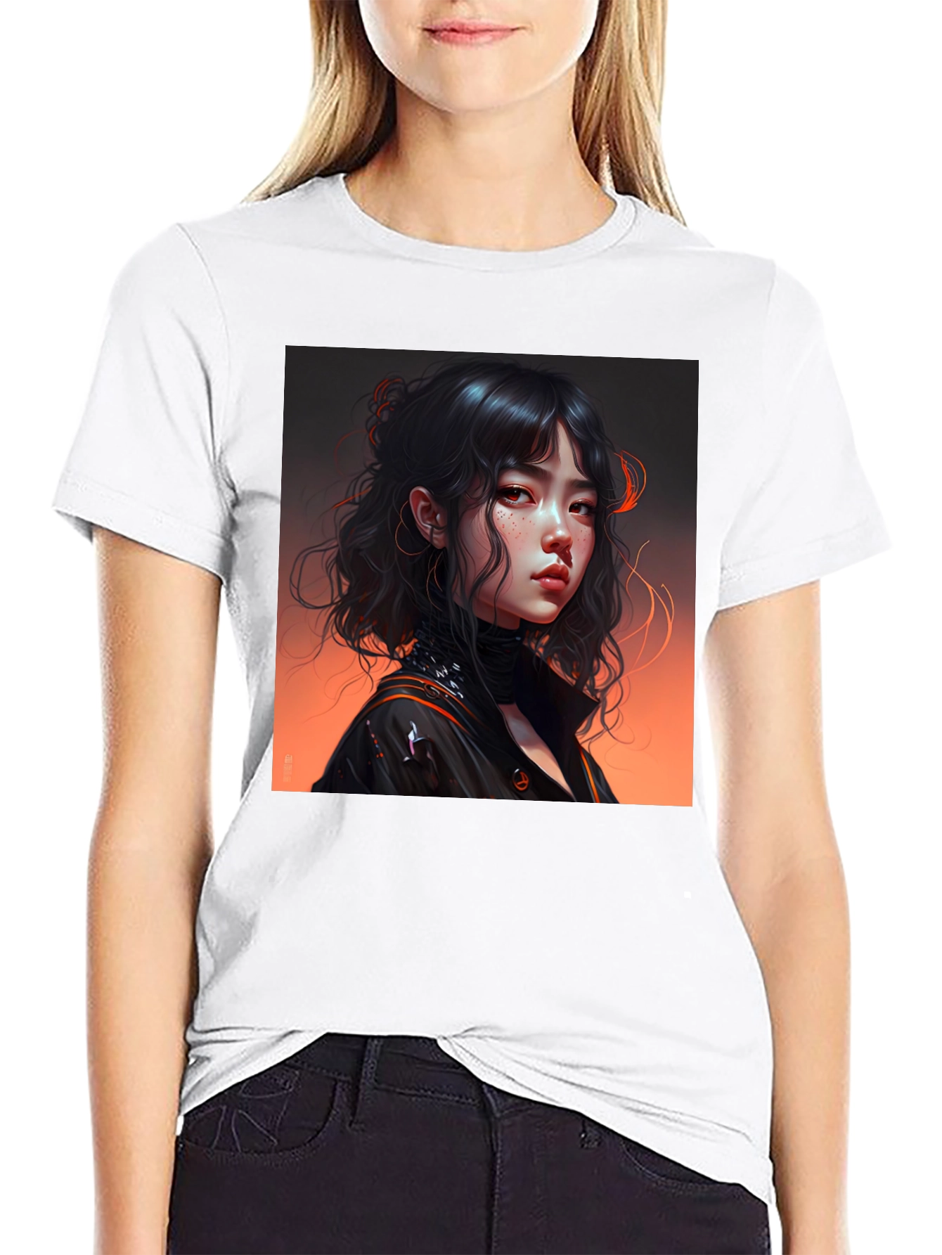 Artistic Anime Girl Graphic Black T-Shirt
