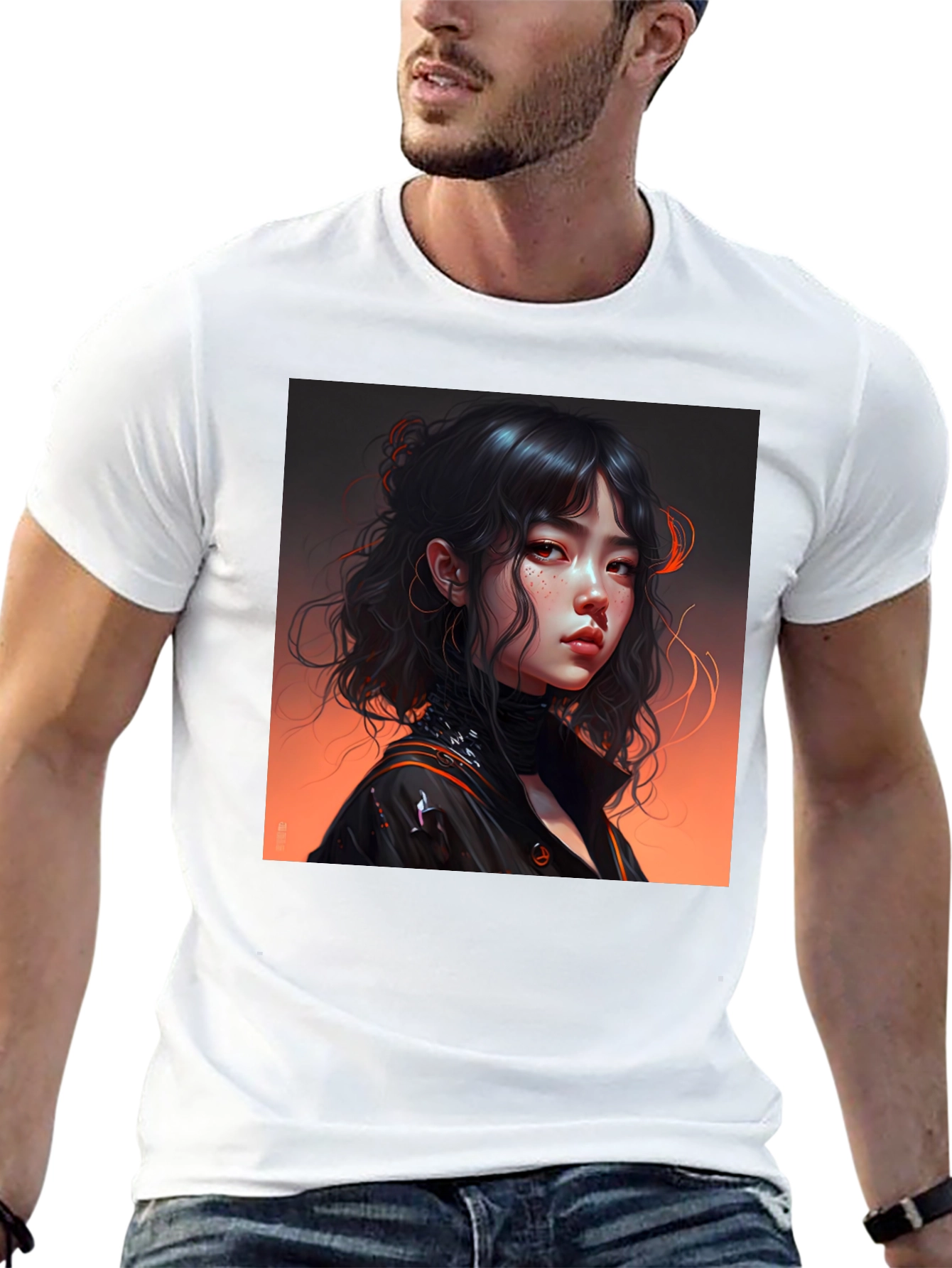 Artistic Anime Girl Graphic Black T-Shirt
