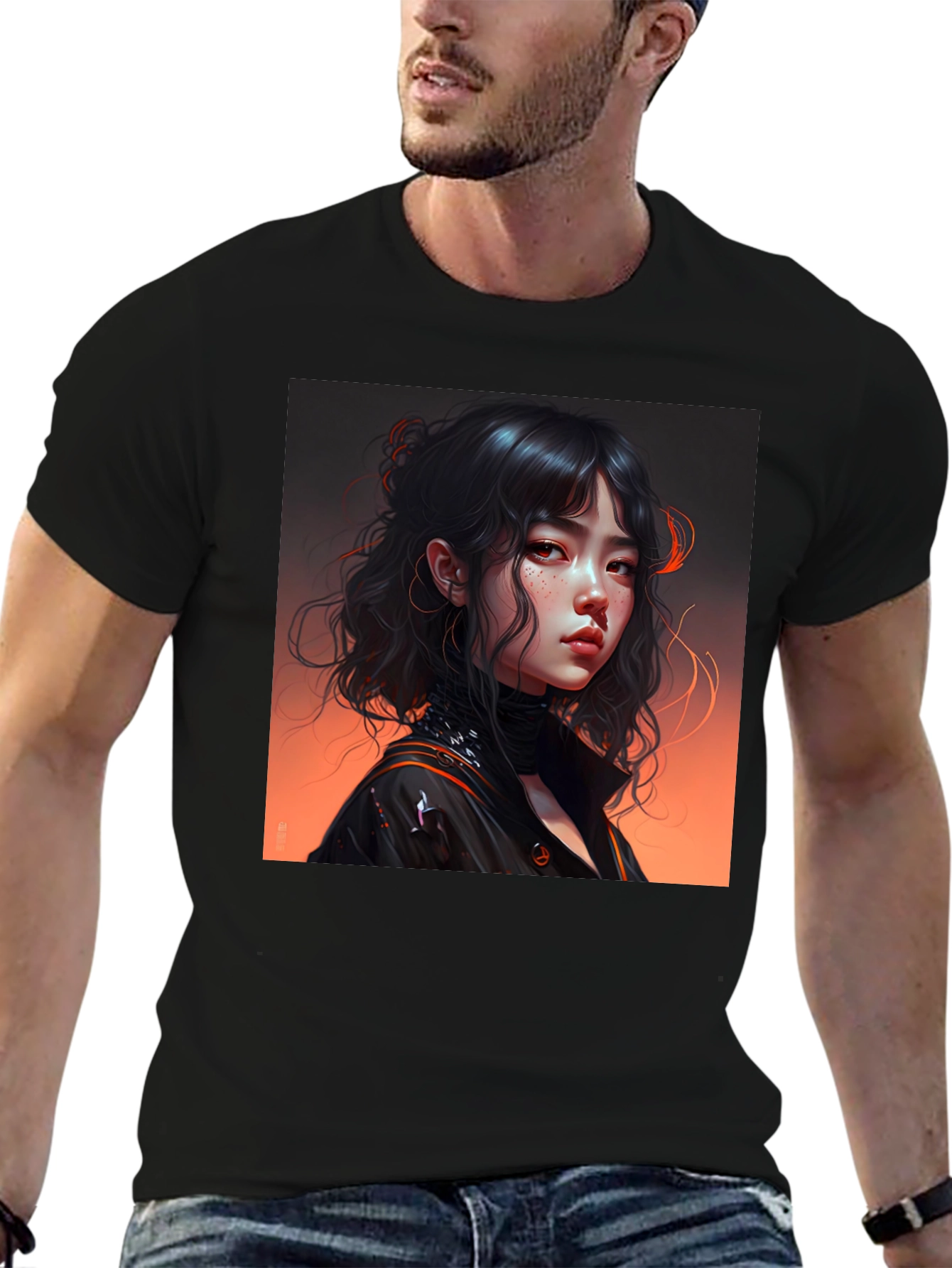 Artistic Anime Girl Graphic Black T-Shirt