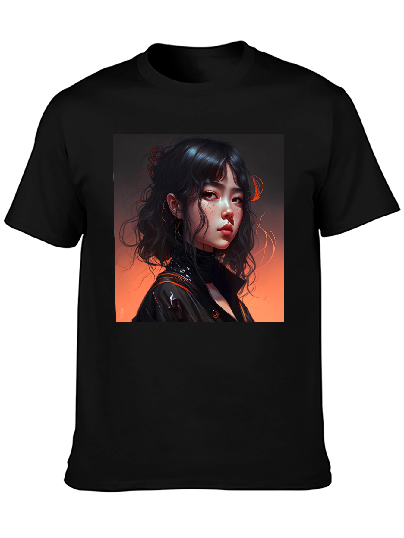 Artistic Anime Girl Graphic Black T-Shirt