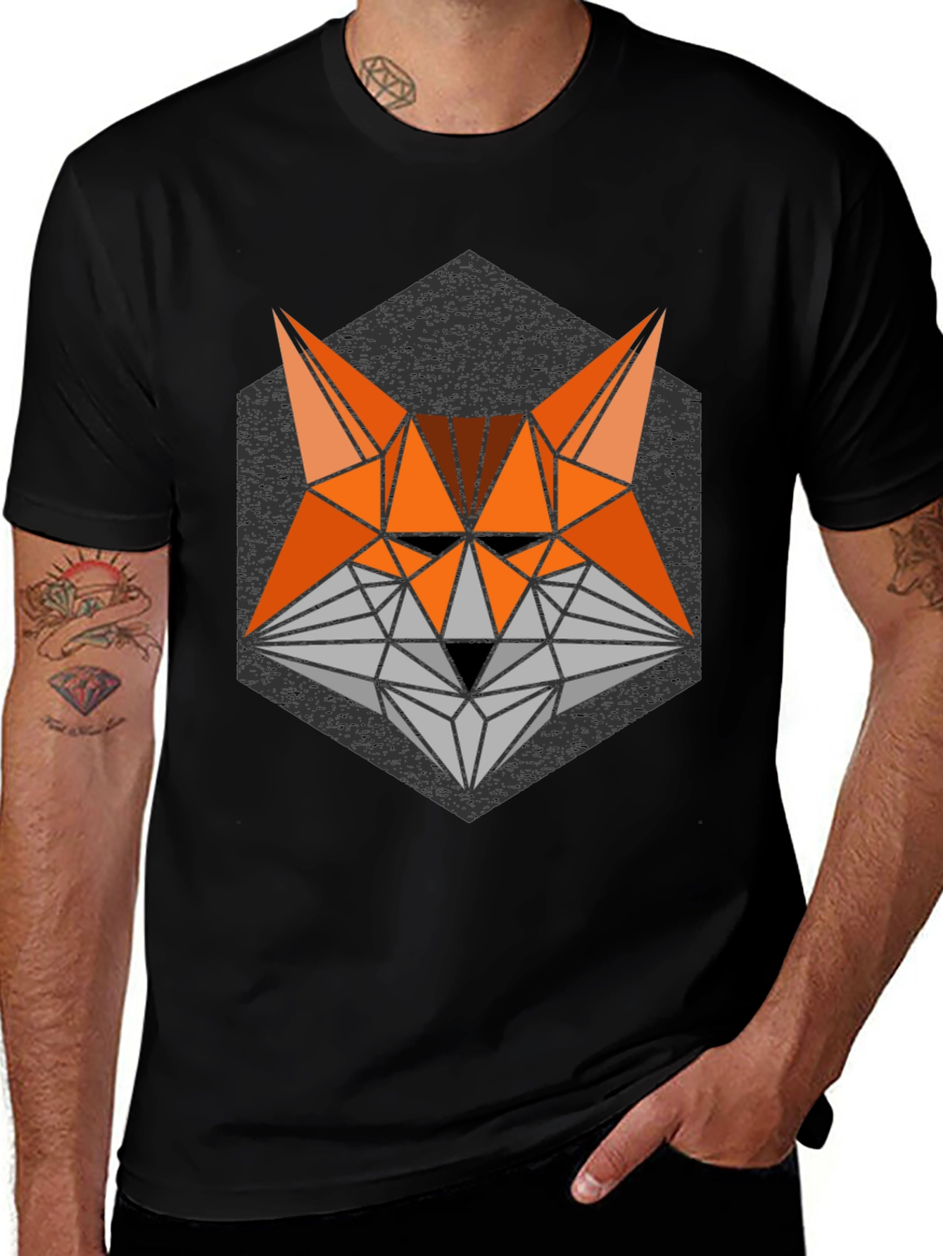 Geometric Fox Graphic T-Shirt - Modern Animal Print Tee