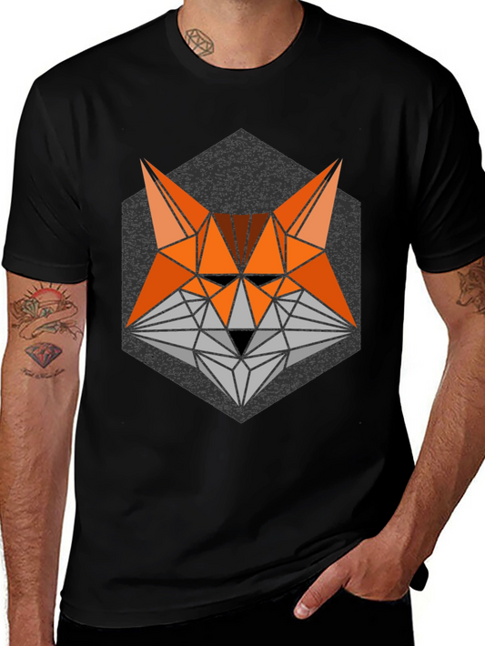 Geometric Fox Graphic T-Shirt - Modern Animal Print Tee