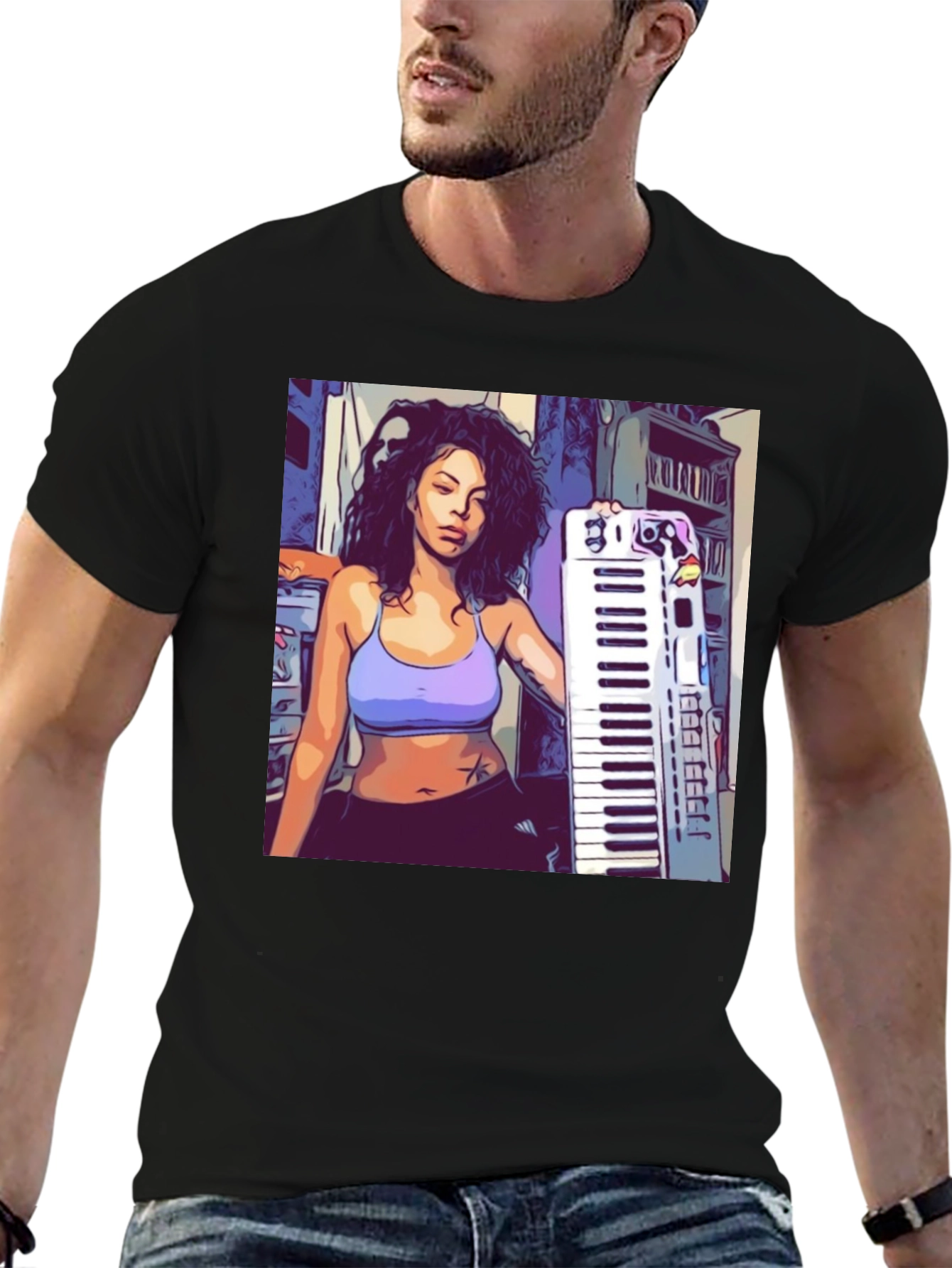 Graphic Print T-Shirt - Musician Design