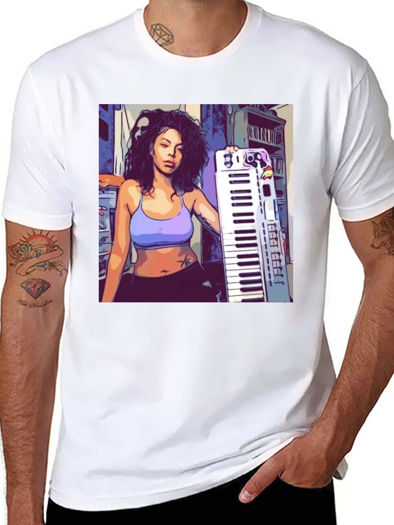 Graphic Print T-Shirt - Musician Design