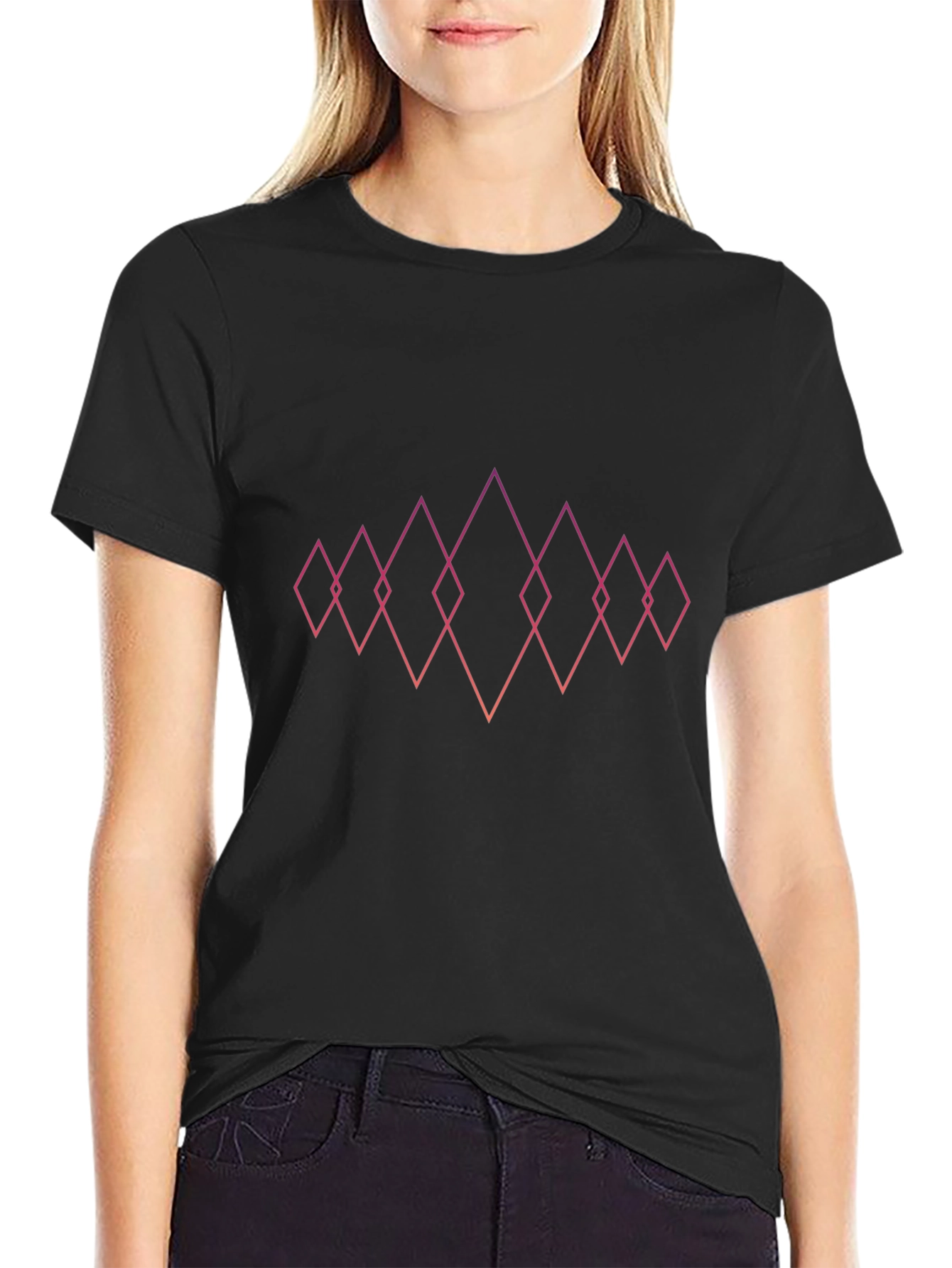 Geometric Diamond Design Black T-Shirt