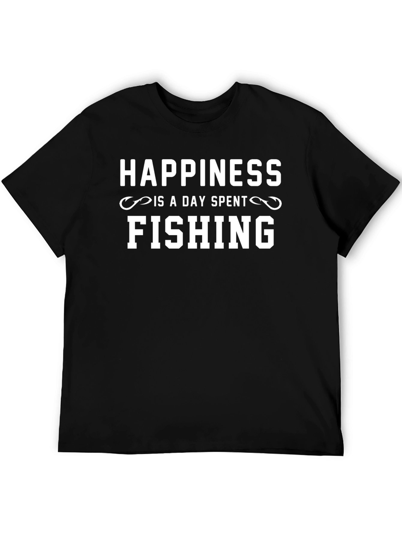 Happiness is Fishing T-Shirt - Black Cotton