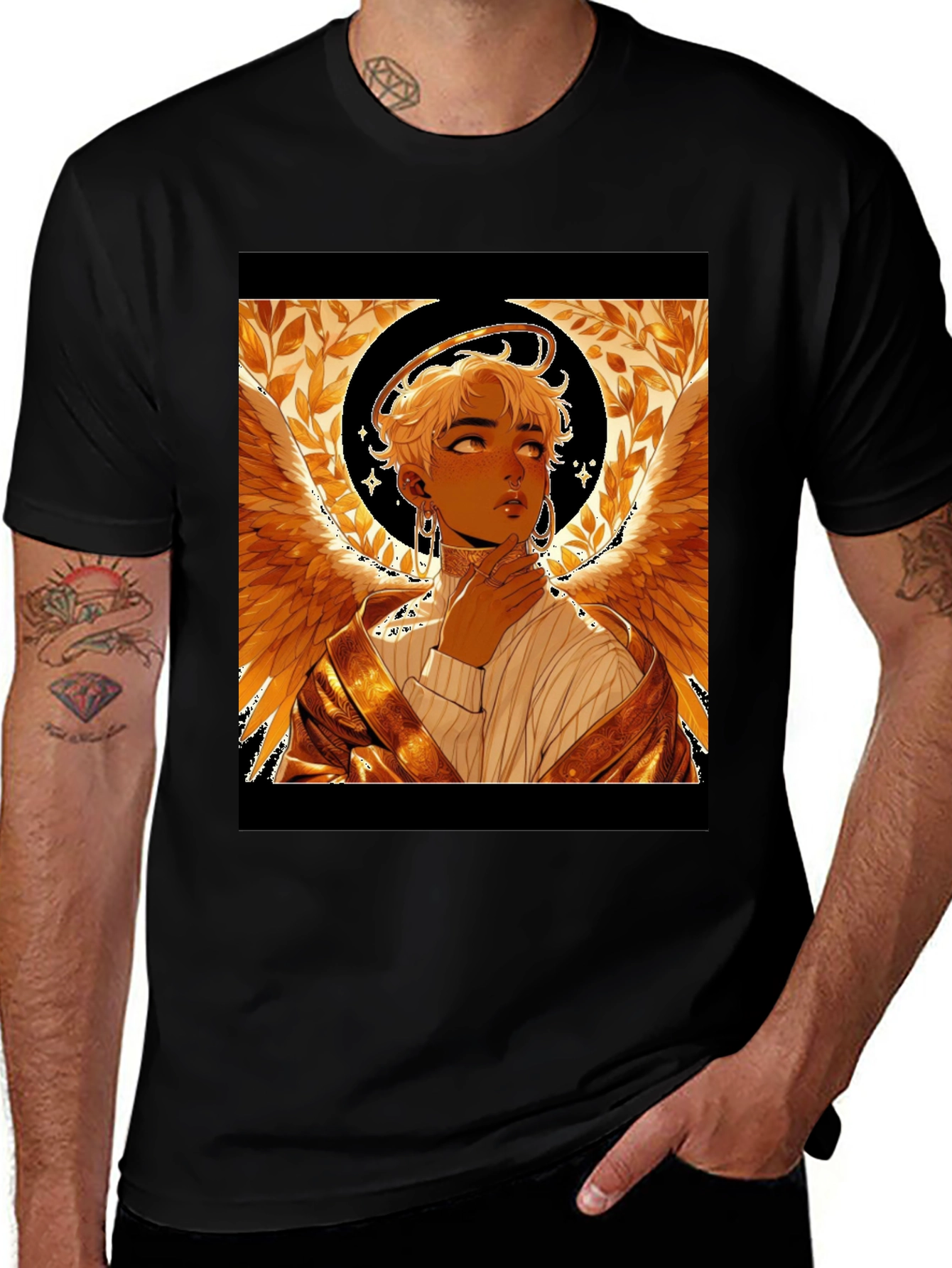 Angel Graphic Print Black Cotton Tee