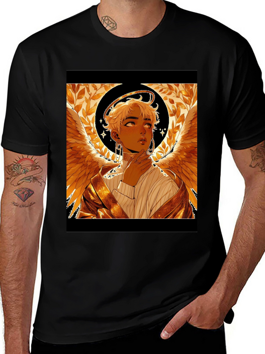 Angel Graphic Print Black Cotton Tee