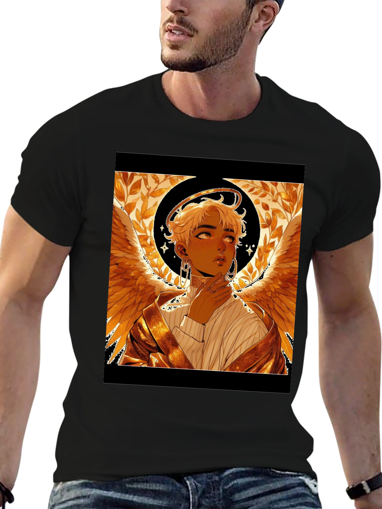 Angel Graphic Print Black Cotton Tee