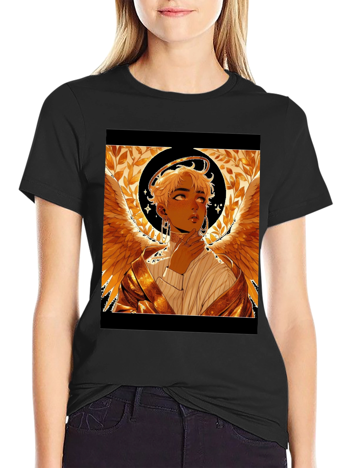Angel Graphic Print Black Cotton Tee