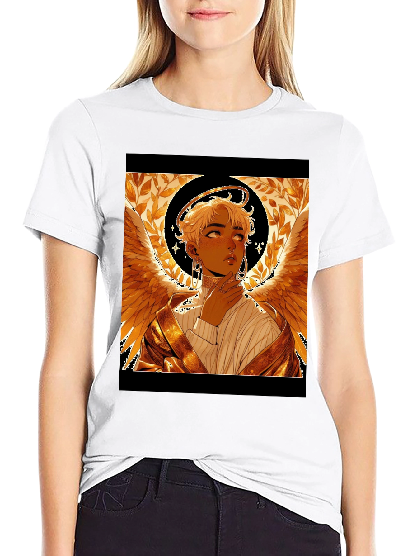 Angel Graphic Print Black Cotton Tee