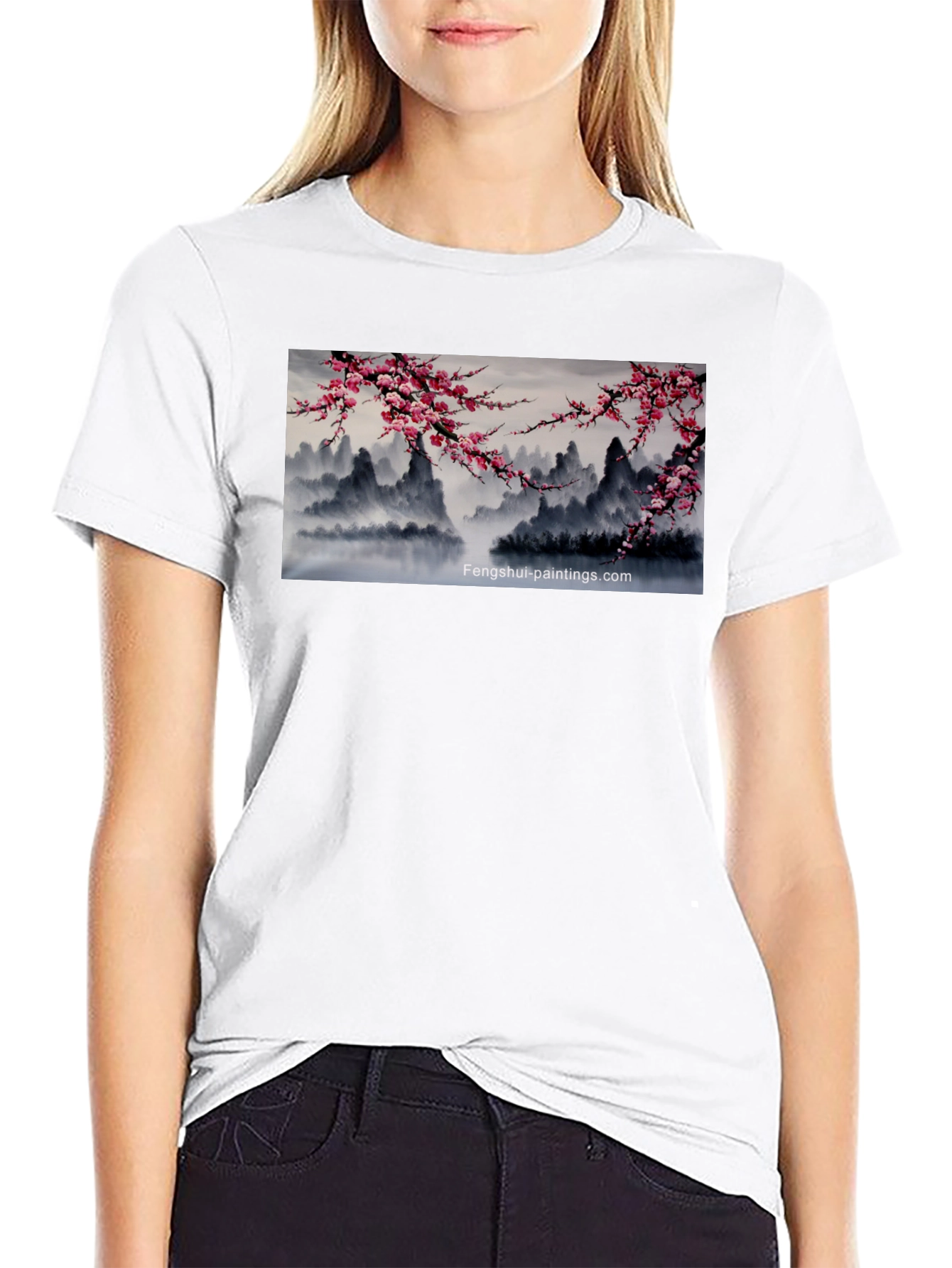 Artistic Asian Landscape Graphic Tee - Black