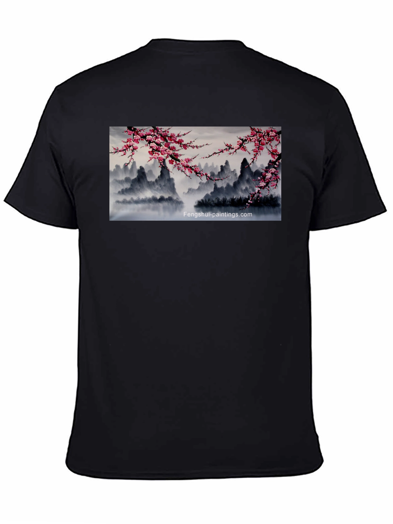 Artistic Asian Landscape Graphic Tee - Black