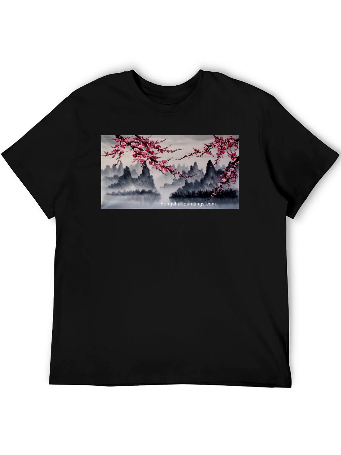 Artistic Asian Landscape Graphic Tee - Black