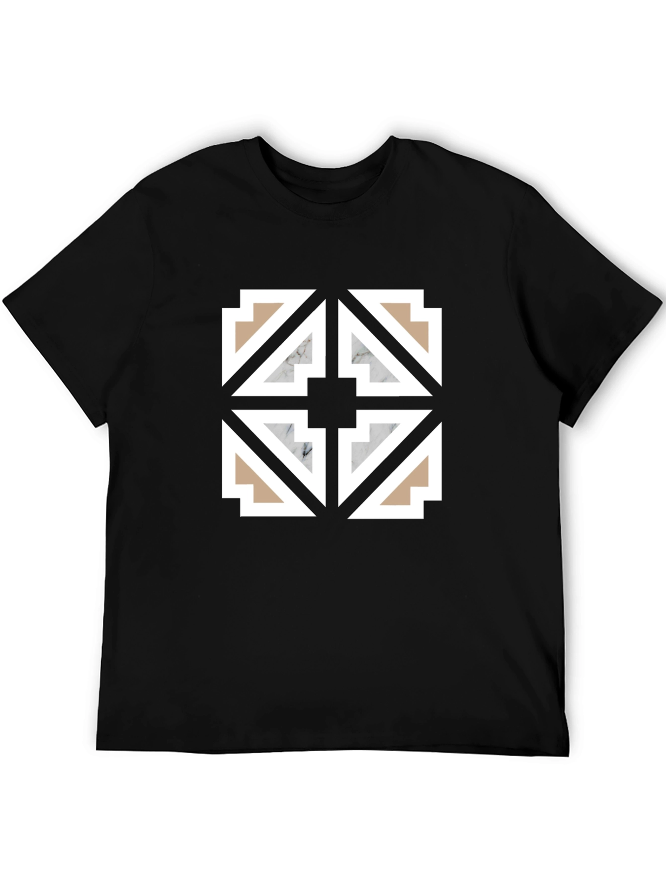 Geometric Tile Pattern Black T-Shirt