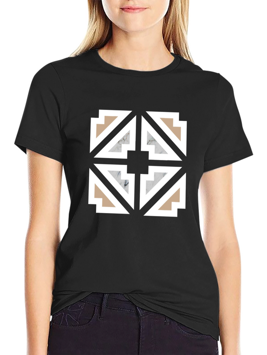 Geometric Tile Pattern Black T-Shirt