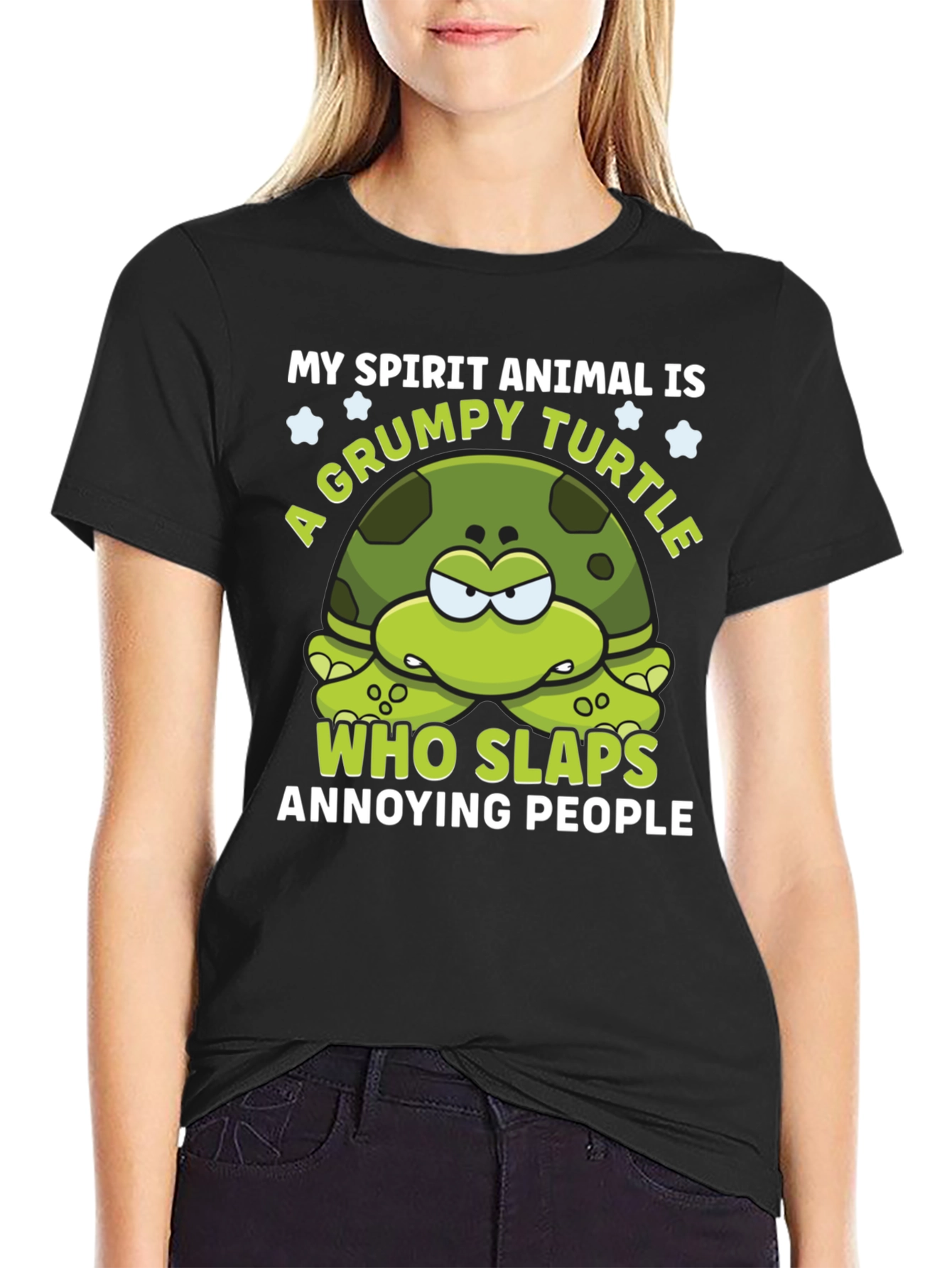 Grumpy Turtle Slaps Funny Graphic T-Shirt