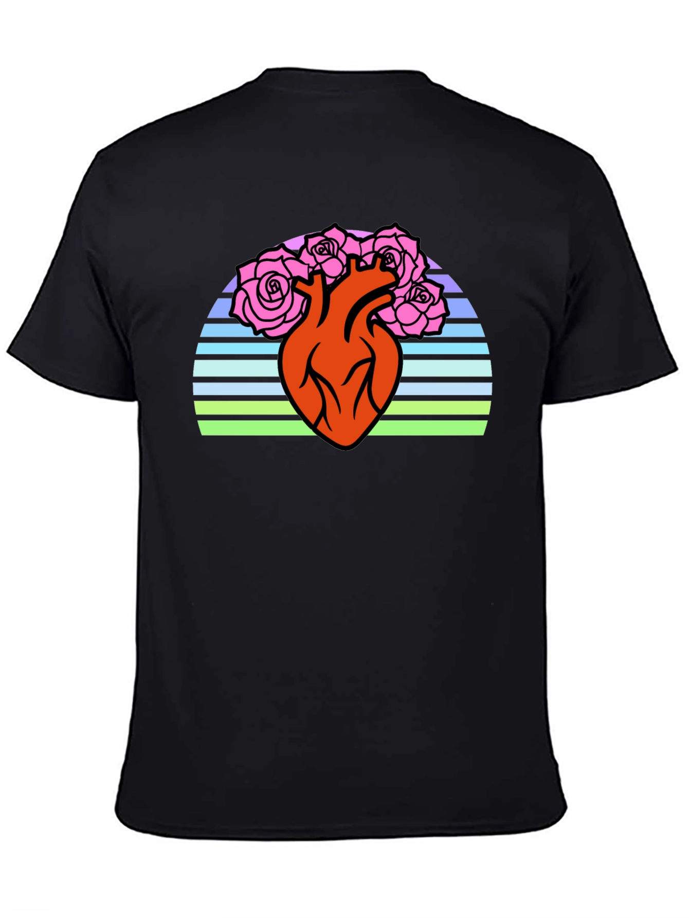 Anatomical Heart & Roses Graphic T-Shirt - Black