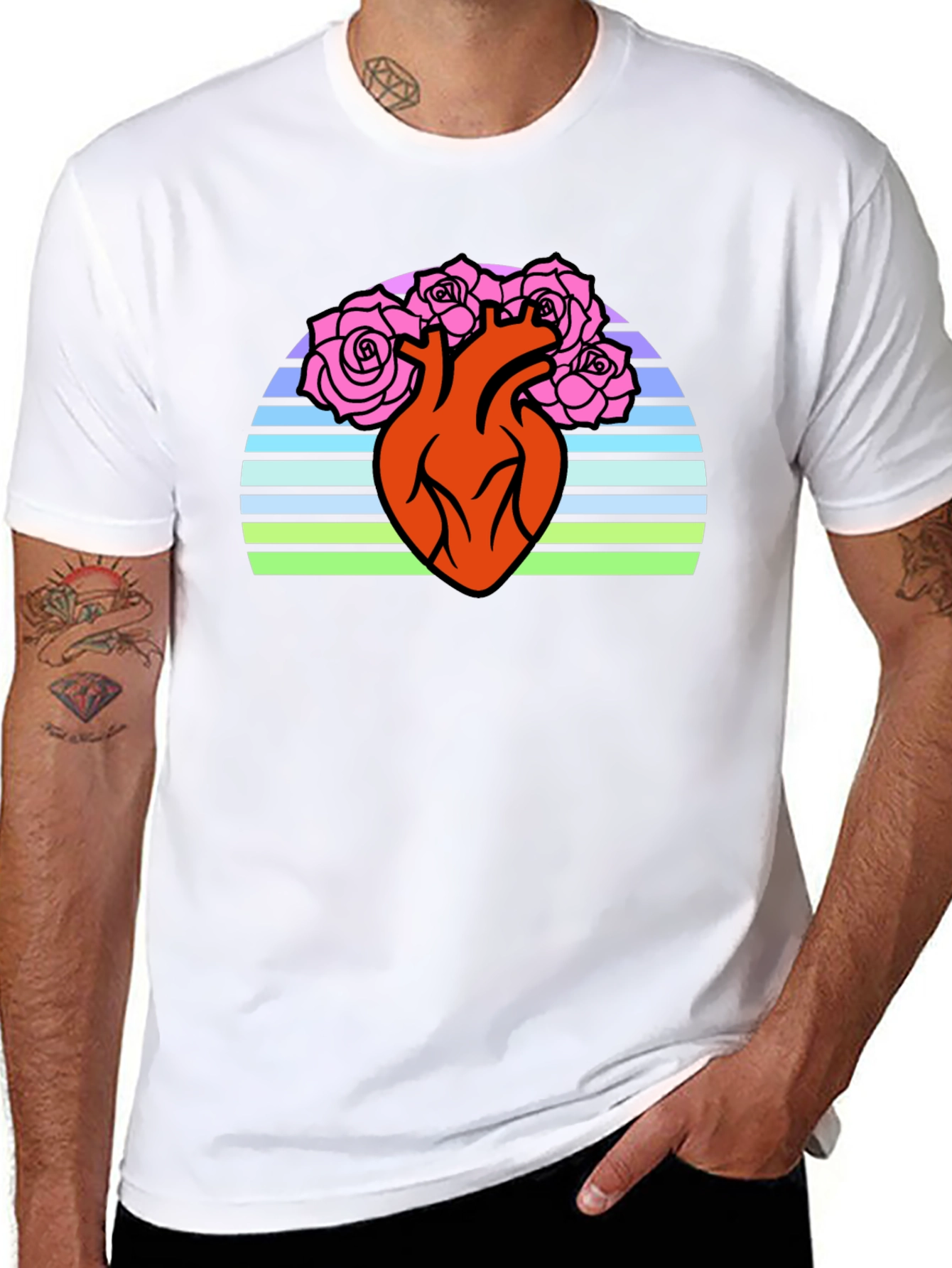Anatomical Heart & Roses Graphic T-Shirt - Black