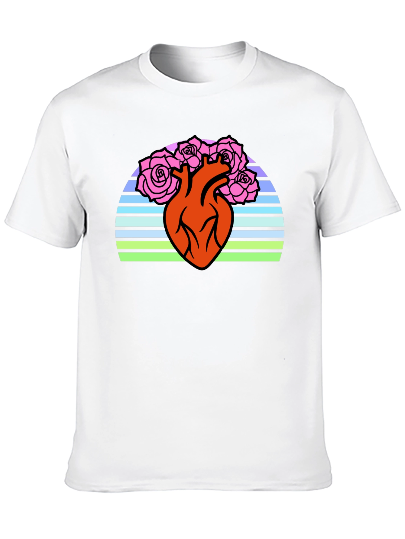 Anatomical Heart & Roses Graphic T-Shirt - Black