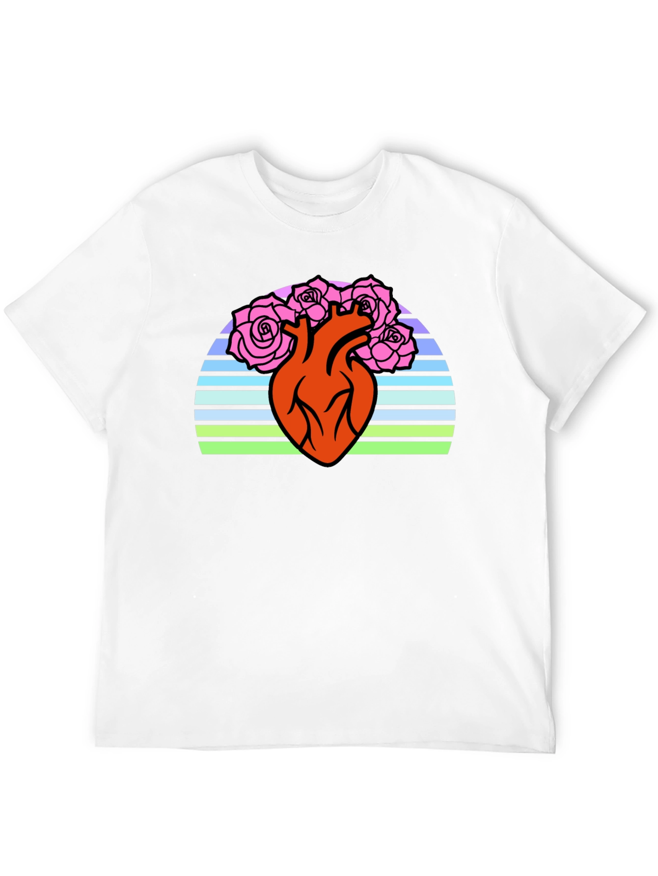 Anatomical Heart & Roses Graphic T-Shirt - Black