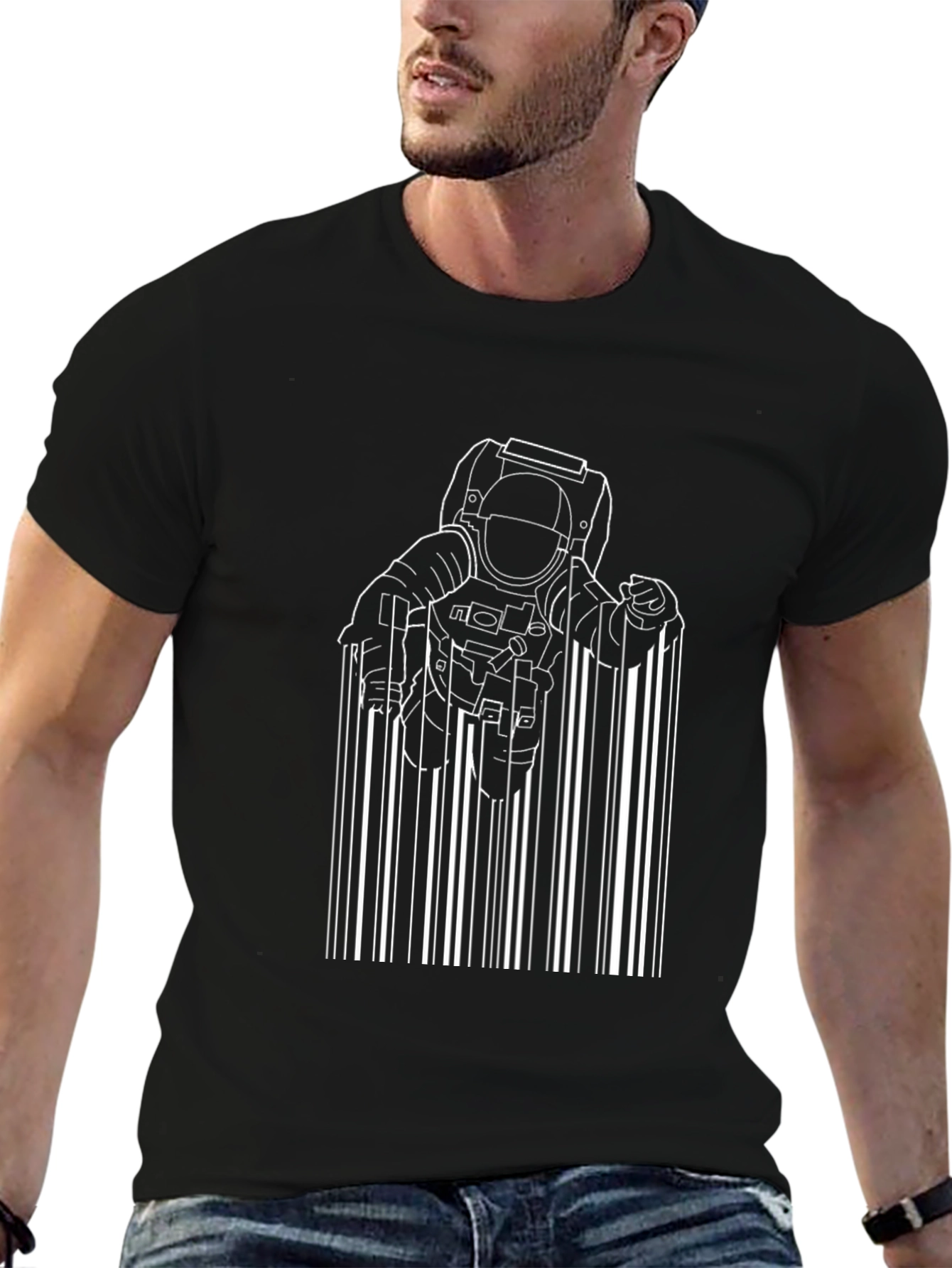Astronaut Barcode Graphic Black T-Shirt