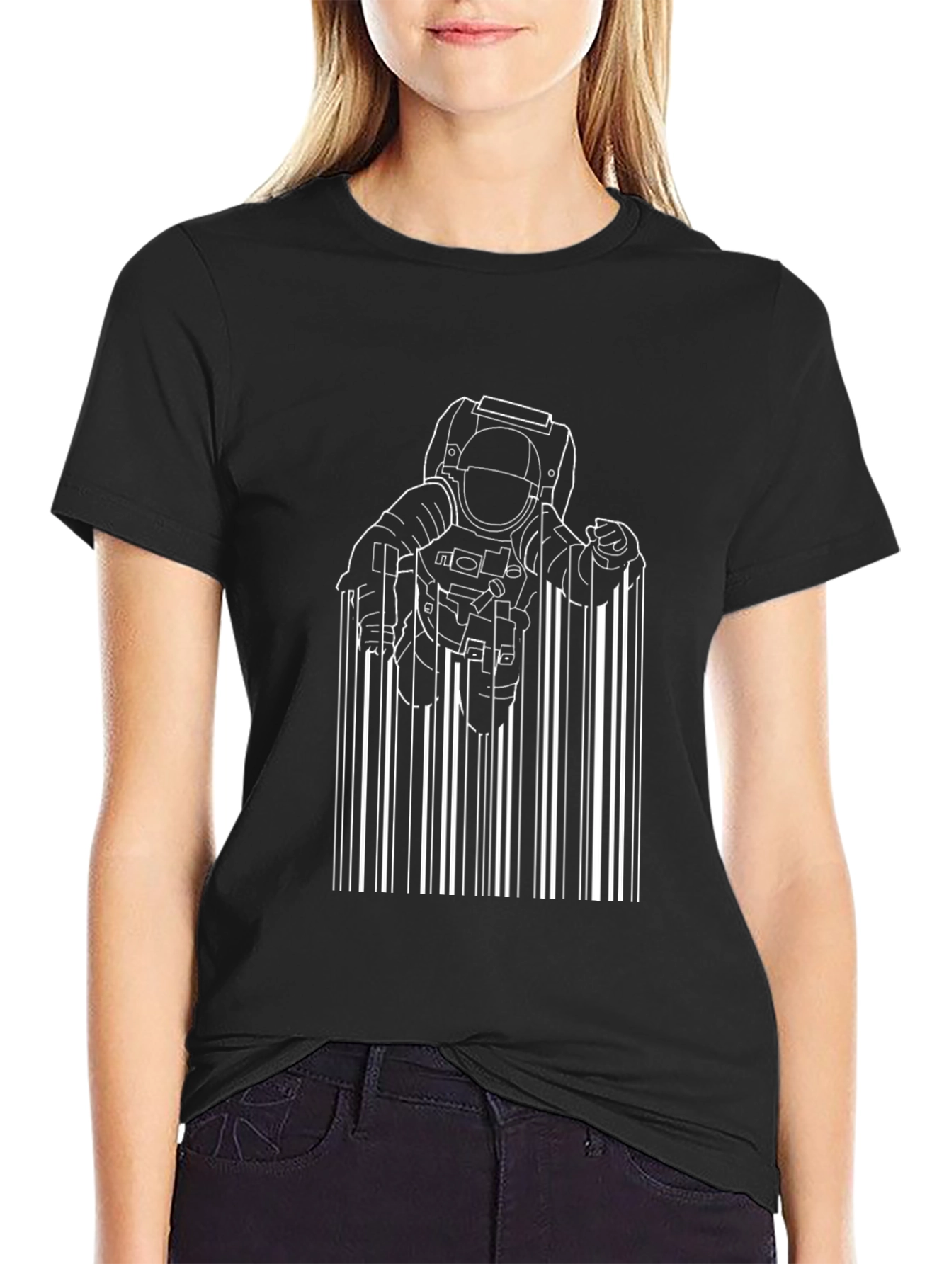 Astronaut Barcode Graphic Black T-Shirt