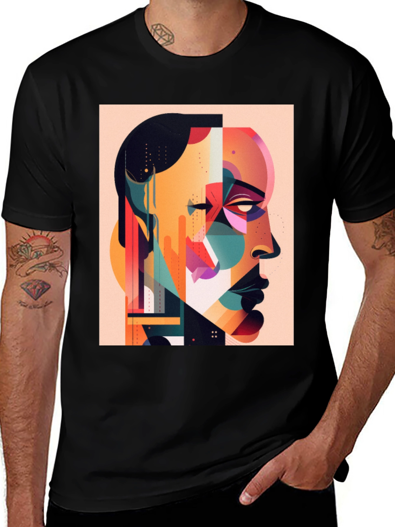 Abstract Art Print Black T-Shirt - Modern Graphic Tee
