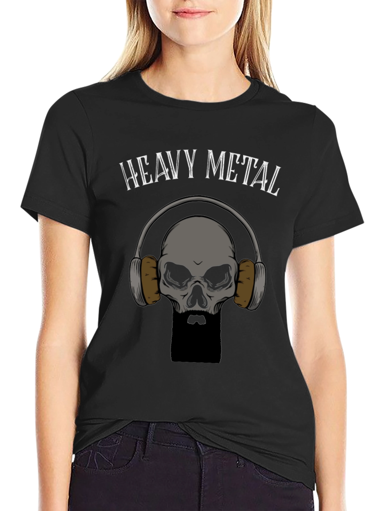 Heavy Metal Skull Graphic Tee - Black Cotton T-Shirt