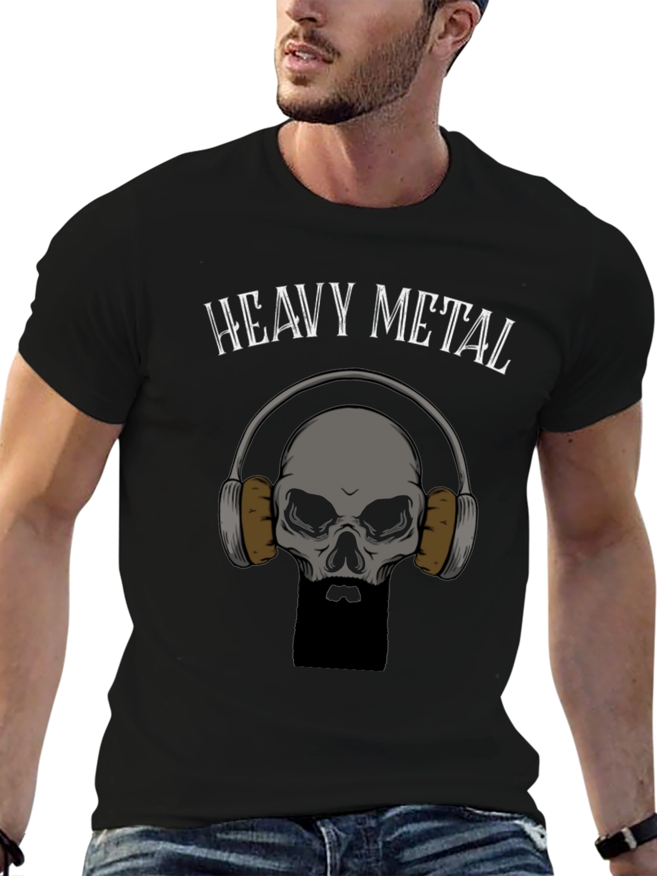 Heavy Metal Skull Graphic Tee - Black Cotton T-Shirt