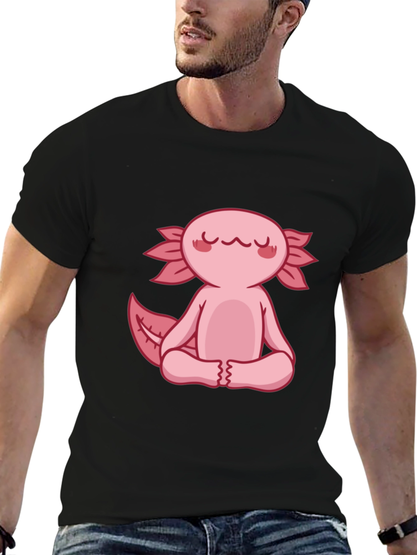 Axolotl Meditation T-Shirt - Zen Pink Salamander
