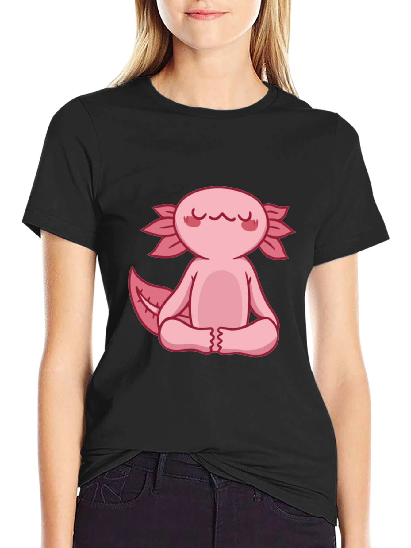 Axolotl Meditation T-Shirt - Zen Pink Salamander