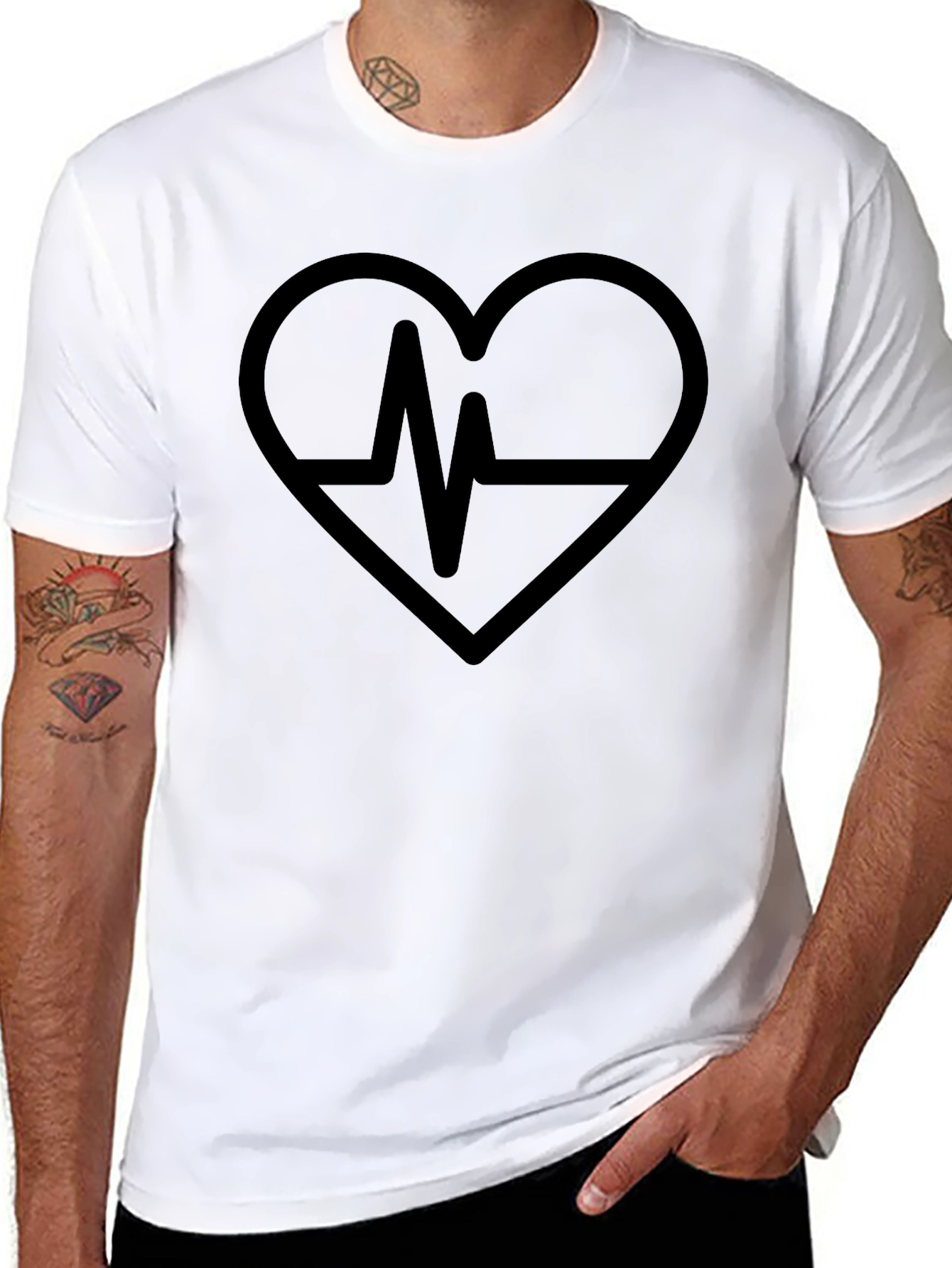 Heartbeat Graphic Tee - Stylish Mens Black T-Shirt