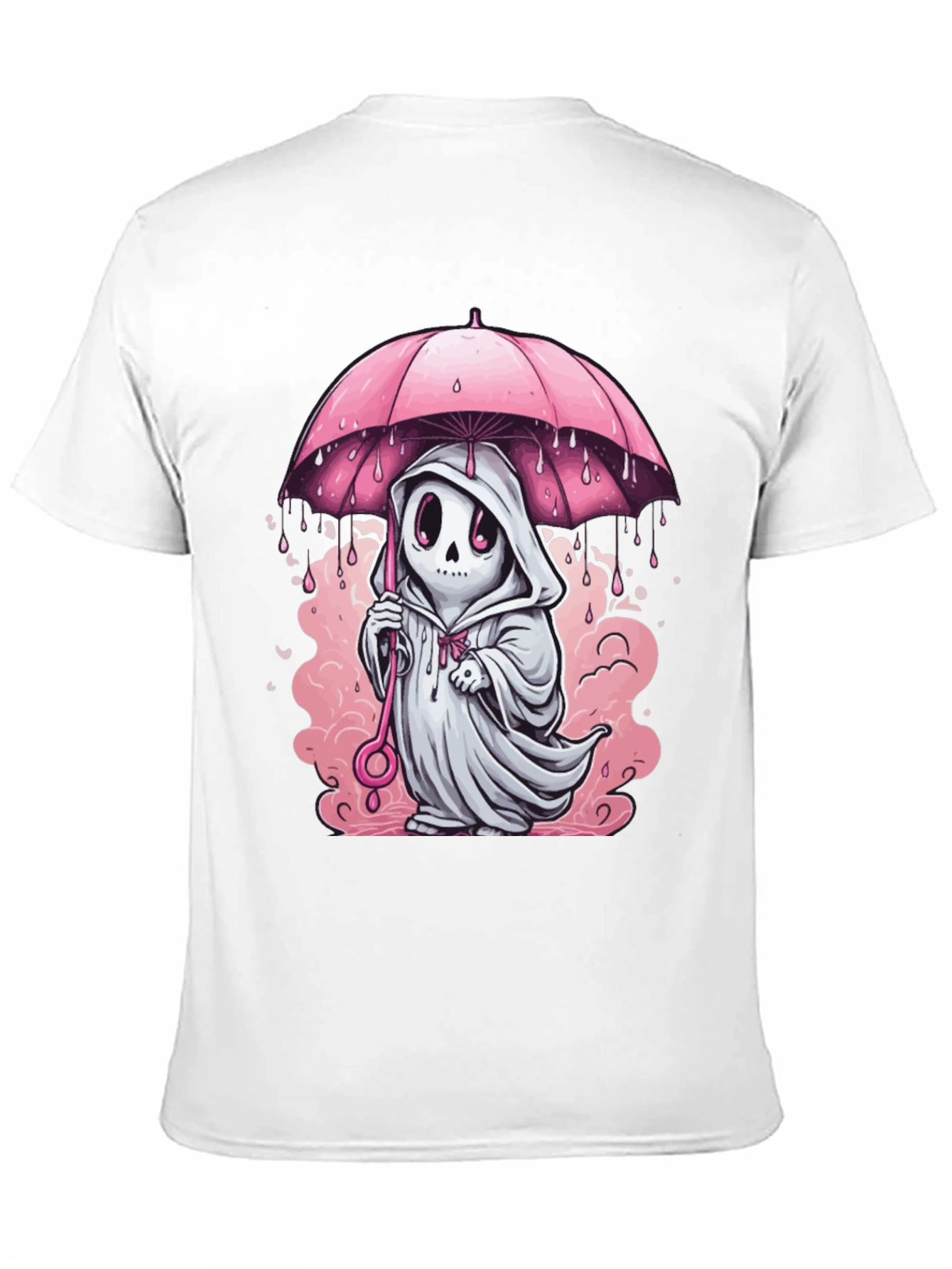Ghost Under Umbrella T-Shirt - Spooky Cute Design