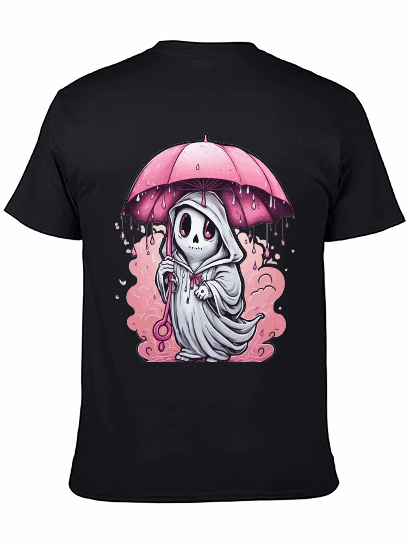 Ghost Under Umbrella T-Shirt - Spooky Cute Design